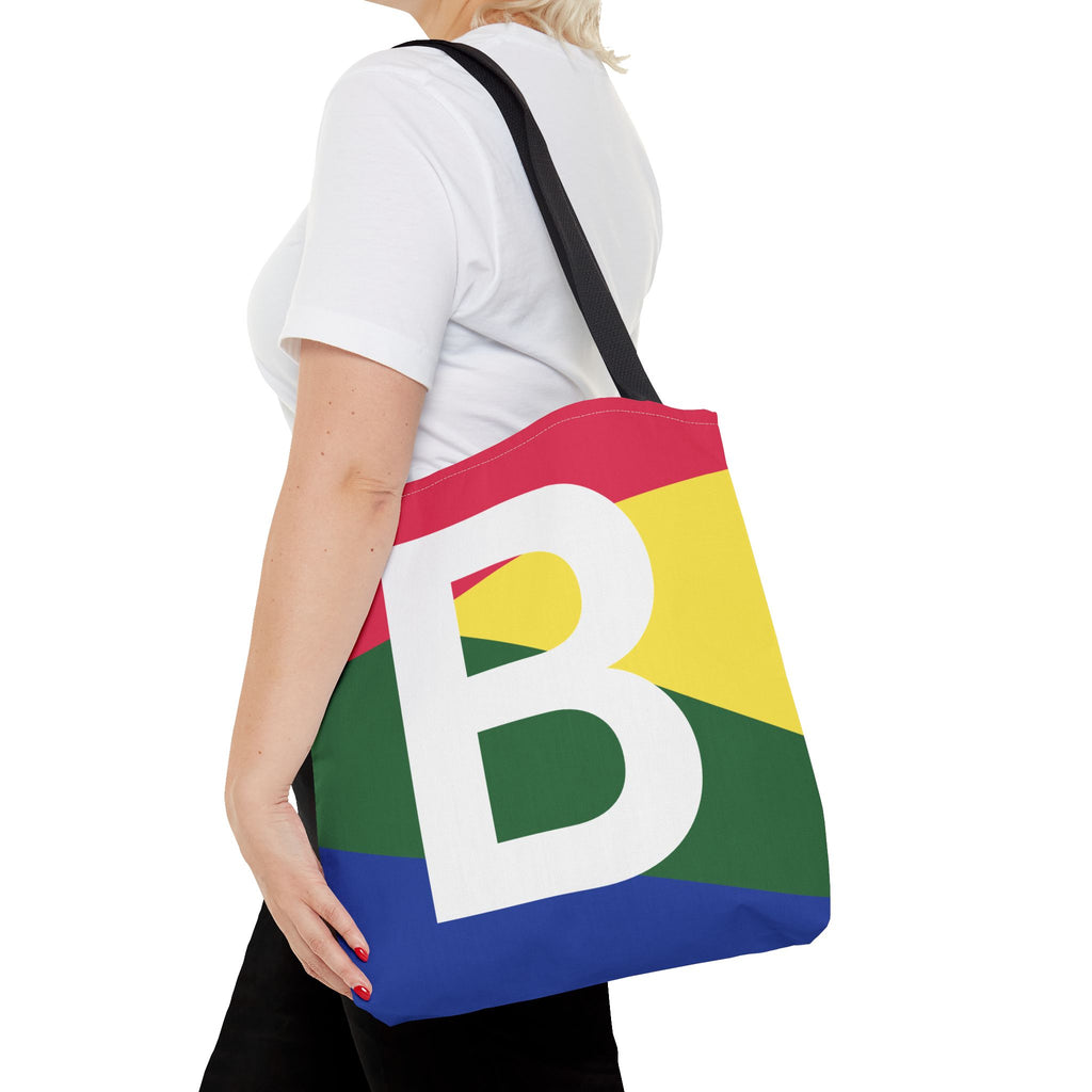 Monogram 'B' Colorblock Tote Bag — Personalized Initial B Shoulder Tote