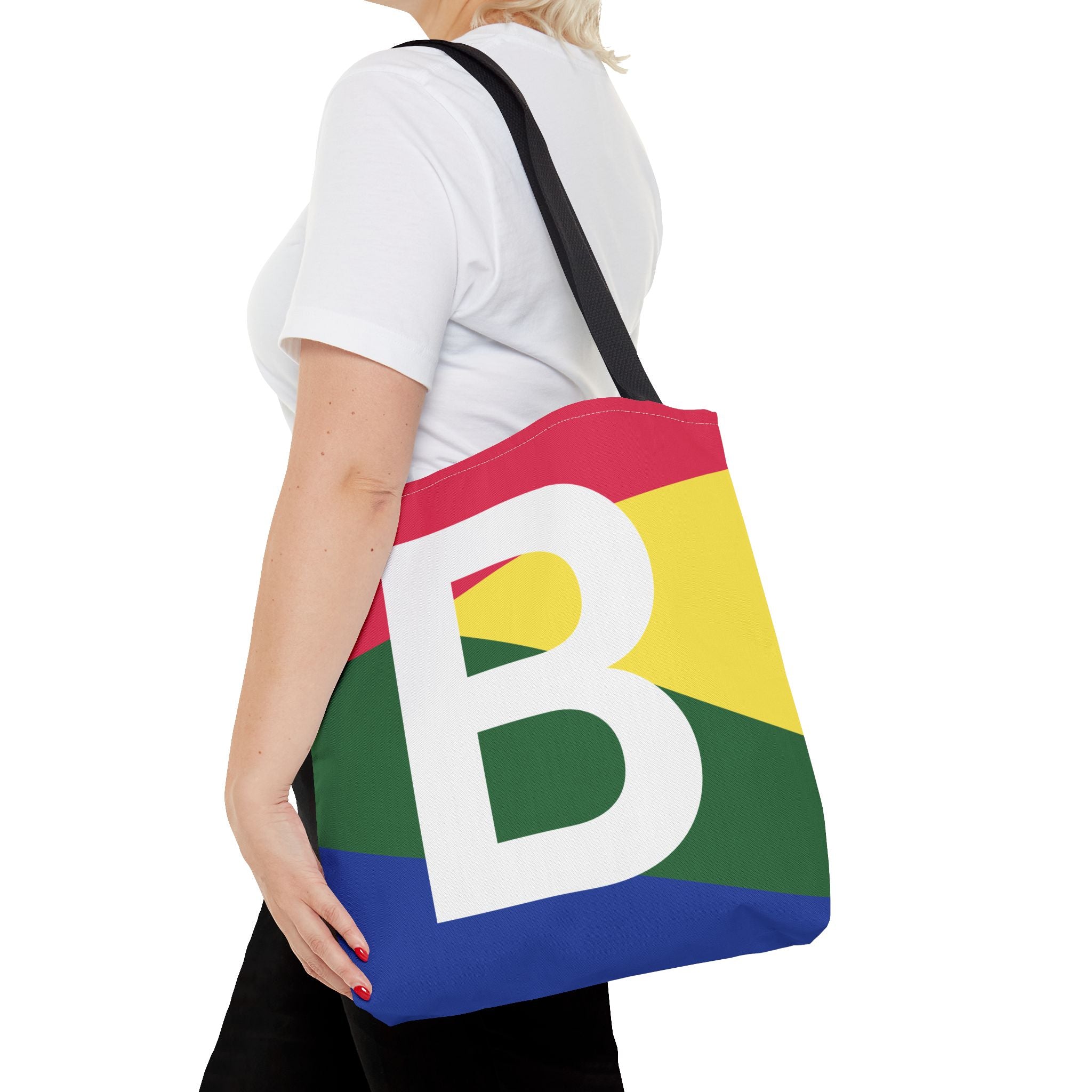 Monogram 'B' Colorblock Tote Bag — Personalized Initial B Shoulder Tote