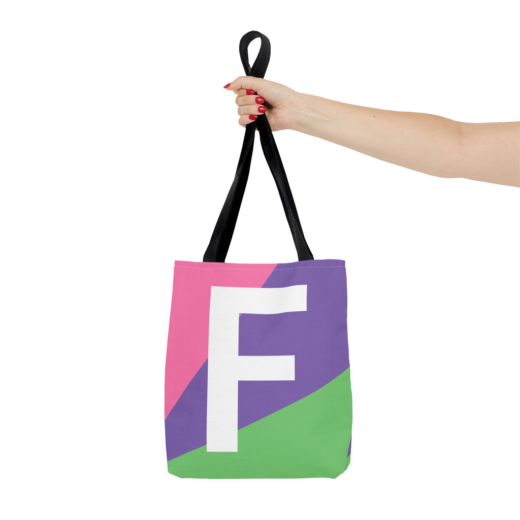 Monogram 'F' Colorblock Tote Bag — Personalized Initial F Shoulder Tote
