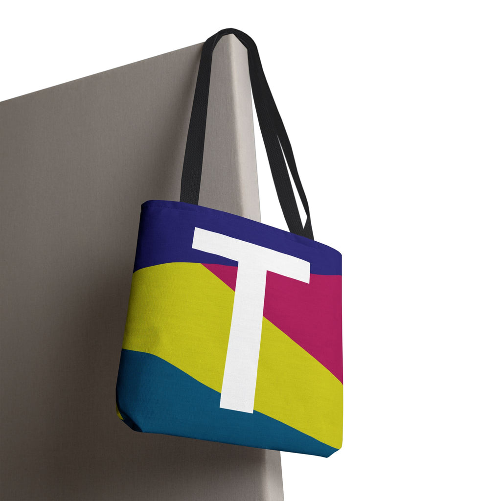Monogram 'T' Colorblock Tote Bag — Personalized Initial T Shoulder Tote
