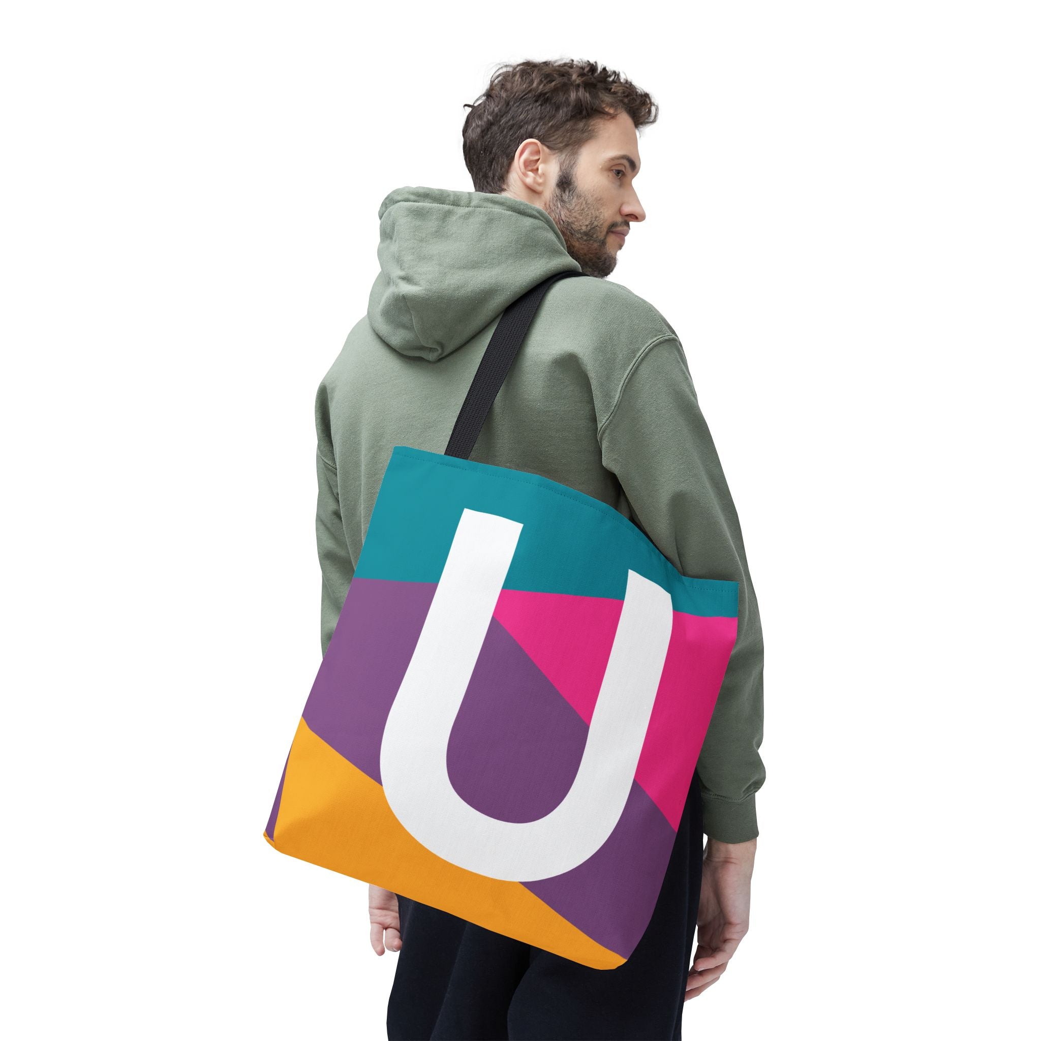 Monogram 'U' Colorblock Tote Bag — Personalized Initial U Shoulder Tote