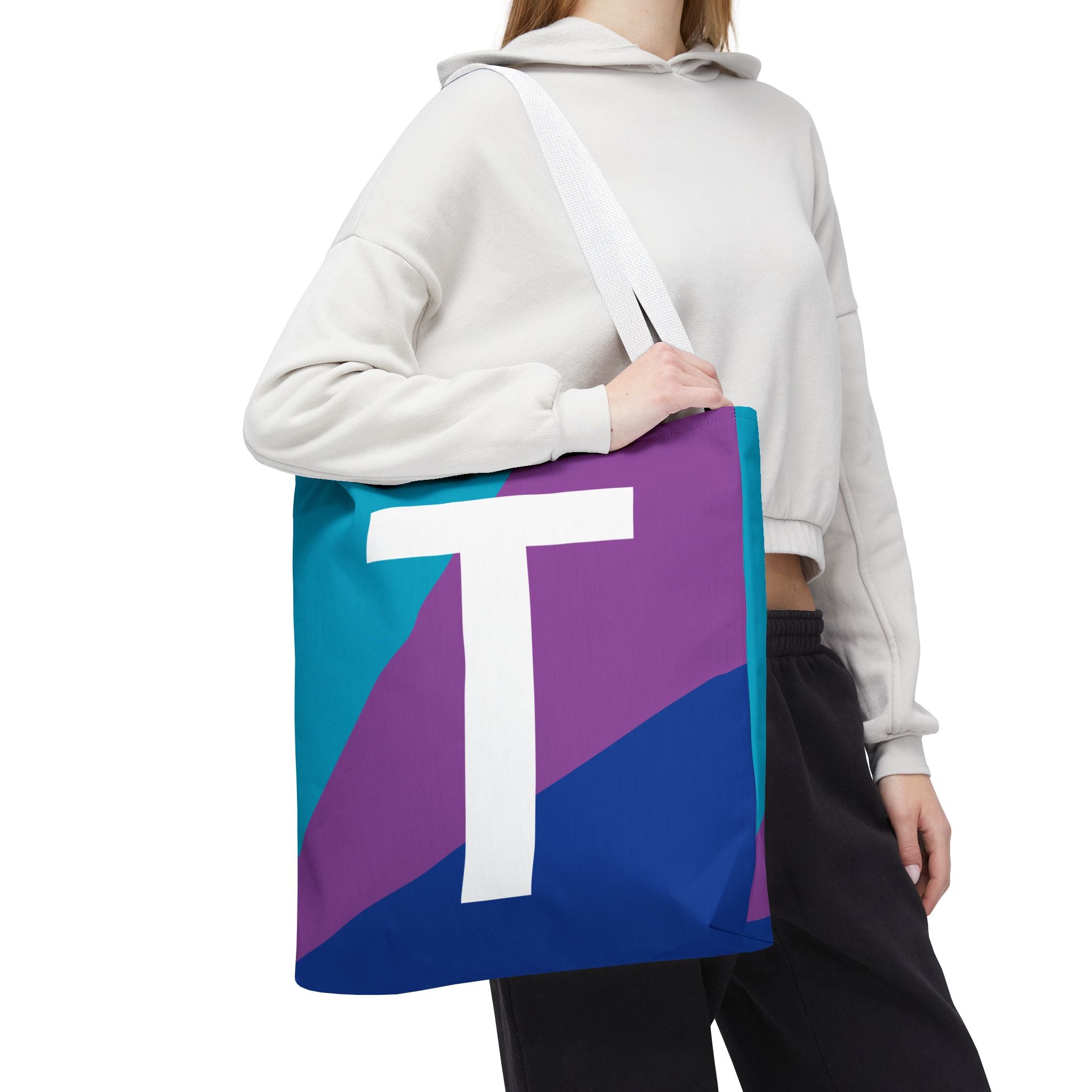 Monogram 'T' Colorblock Tote Bag — Personalized Initial T Shoulder Tote