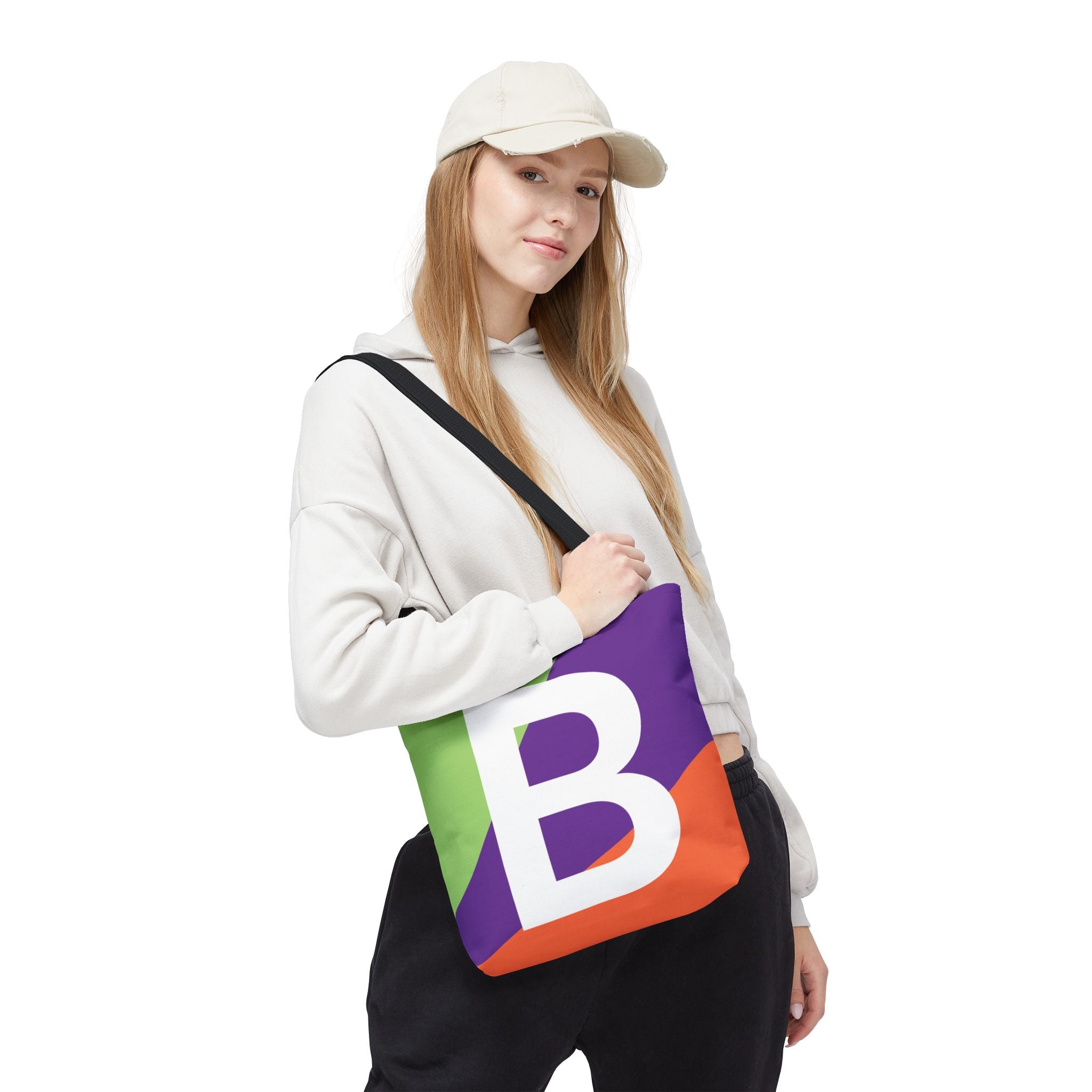 Monogram 'B' Colorblock Tote Bag — Personalized Initial B Shoulder Tote