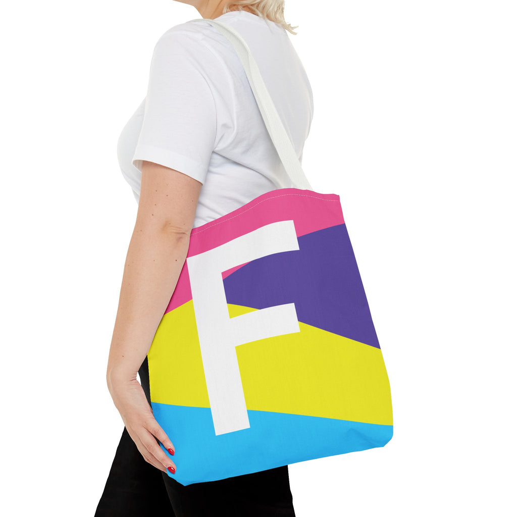 Monogram 'F' Colorblock Tote Bag — Personalized Initial F Shoulder Tote