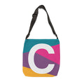 Initial Letter 'C' Colorblock Adjustable Tote Bag — Monogram Alphabet Shoulder Bag