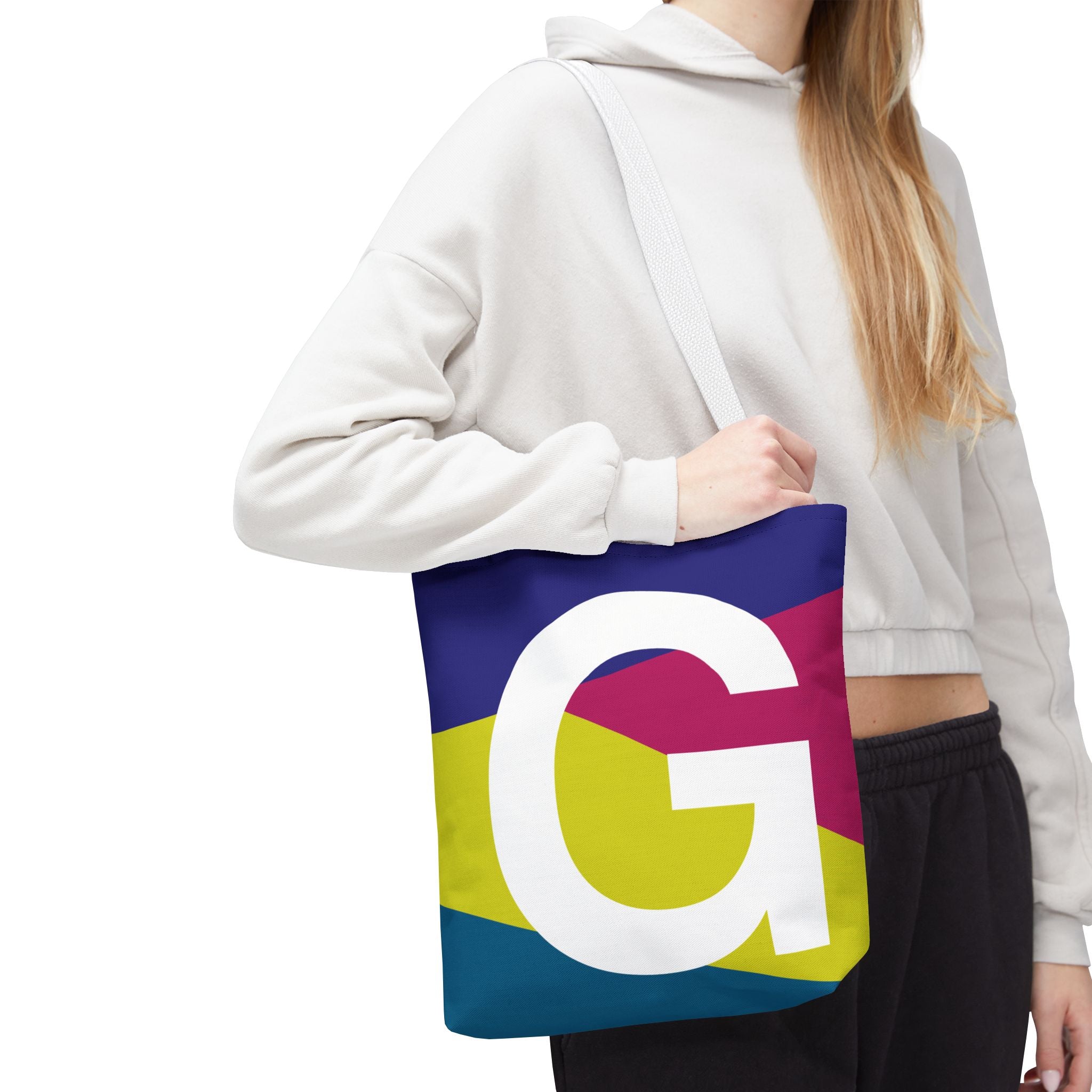 Monogram 'G' Colorblock Tote Bag — Personalized Initial G Shoulder Tote