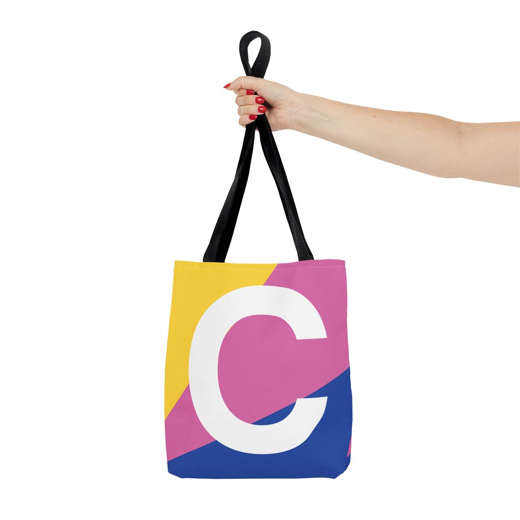Monogram 'C' Colorblock Tote Bag — Personalized Initial C Shoulder Tote