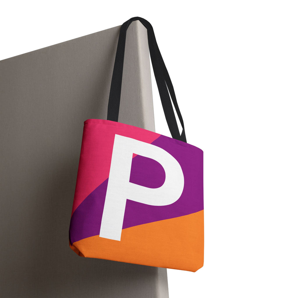 Monogram 'P' Colorblock Tote Bag — Personalized Initial P Shoulder Tote