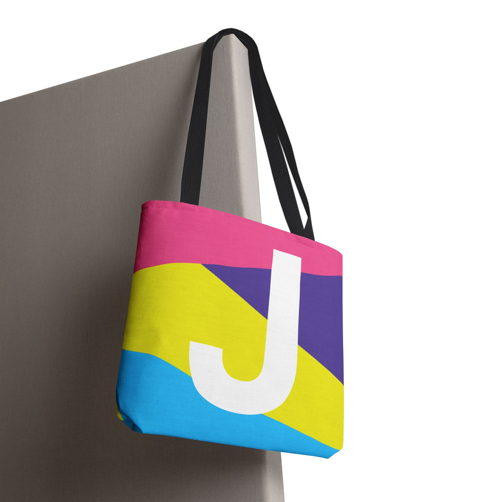 Monogram 'J' Colorblock Tote Bag — Personalized Initial J Shoulder Tote