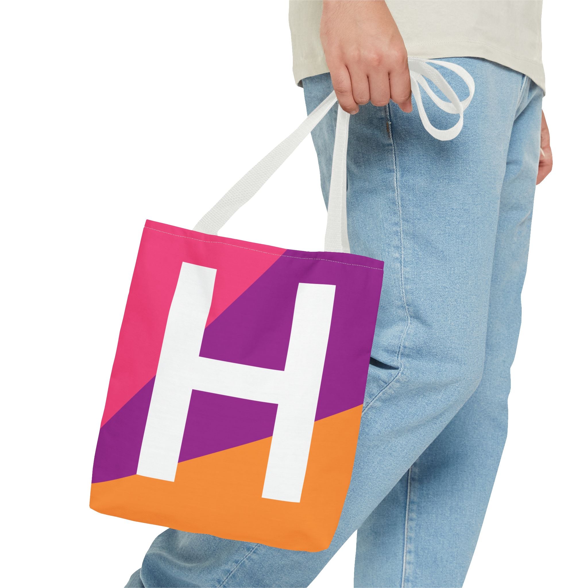 Monogram 'H' Colorblock Tote Bag — Personalized Initial H Shoulder Tote