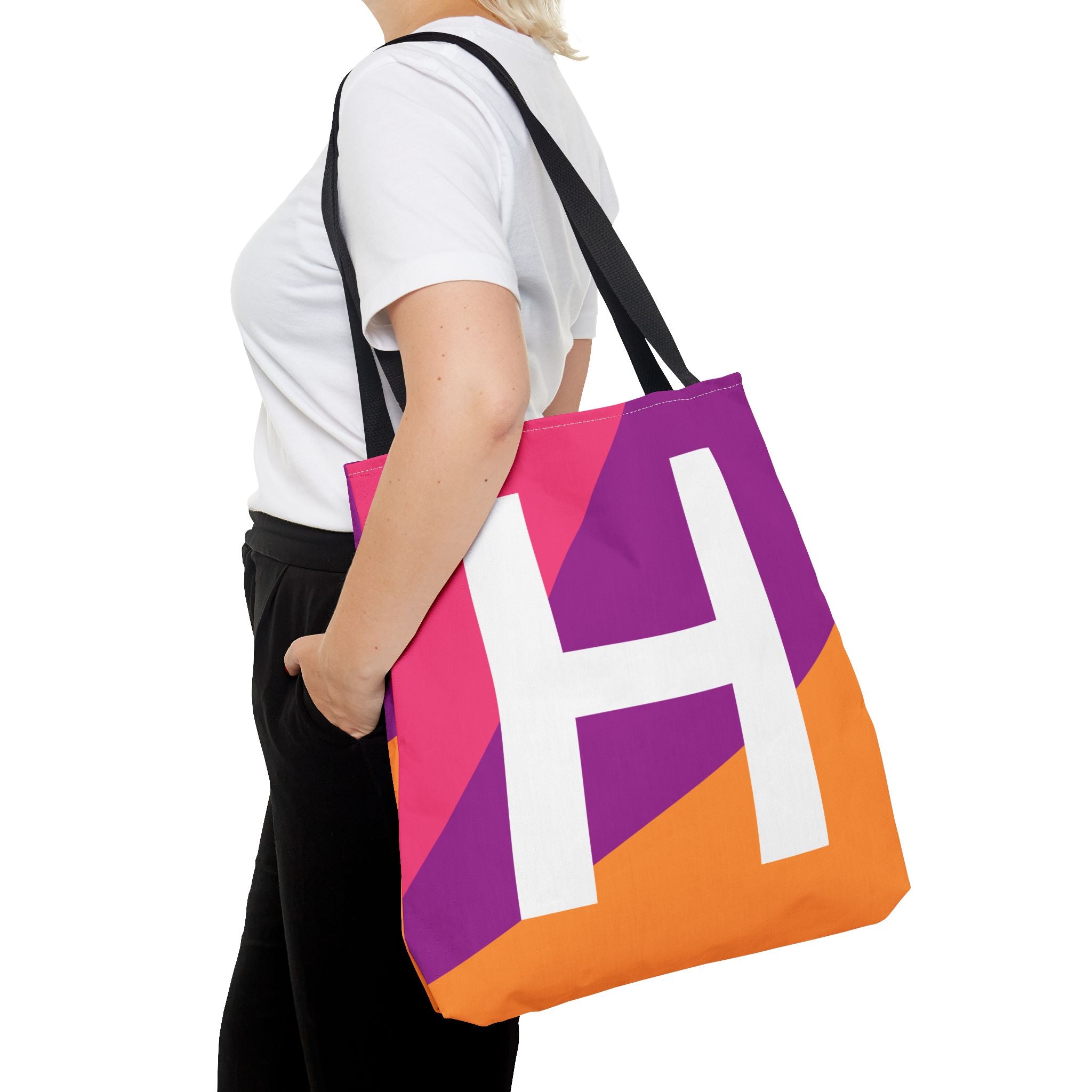 Monogram 'H' Colorblock Tote Bag — Personalized Initial H Shoulder Tote