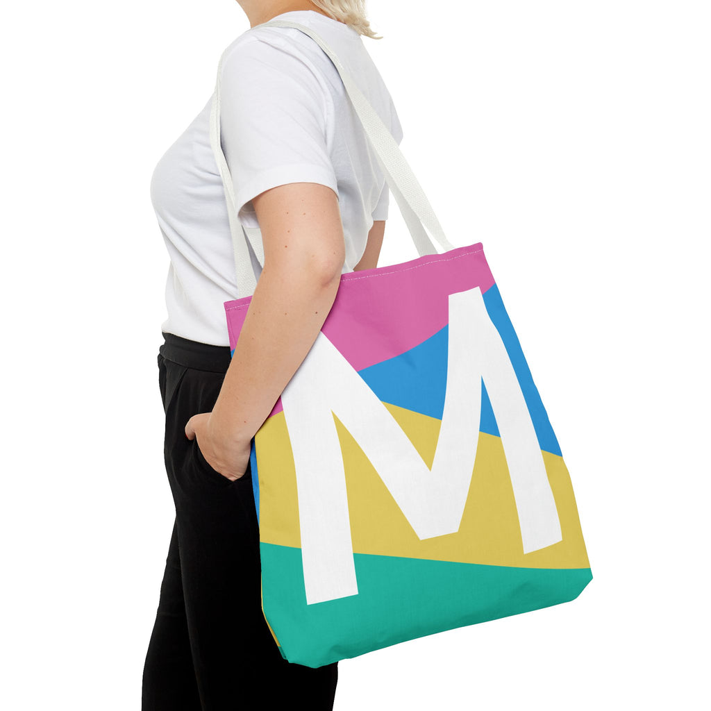 Monogram 'M' Colorblock Tote Bag — Personalized Initial M Shoulder Tote