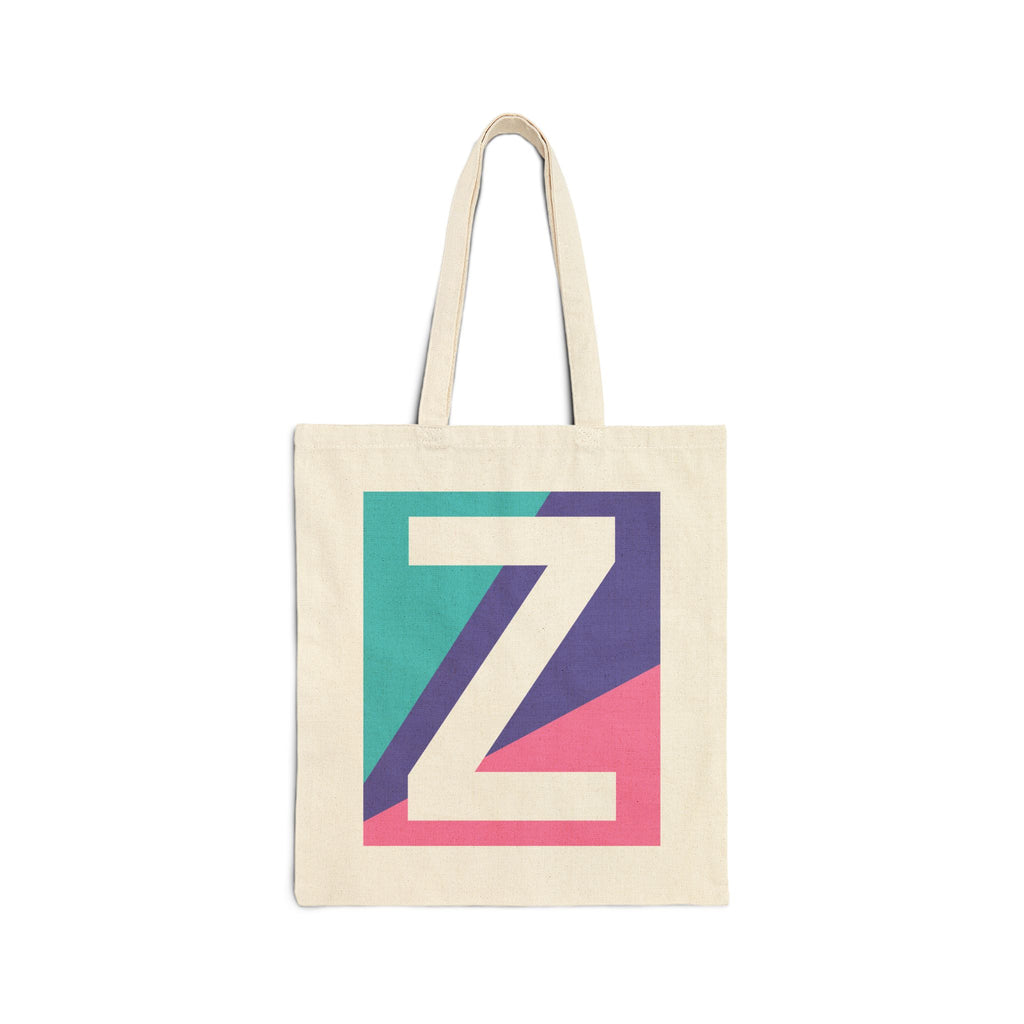 Initial Z Colorblock Canvas Tote Bag — Monogram Letter Z Reusable Grocery Tote