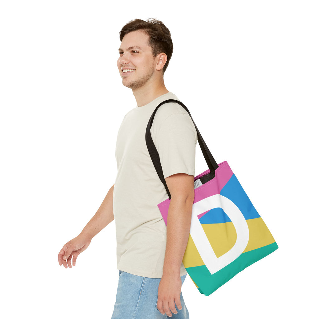 Monogram 'D' Colorblock Tote Bag — Personalized Initial D Shoulder Tote