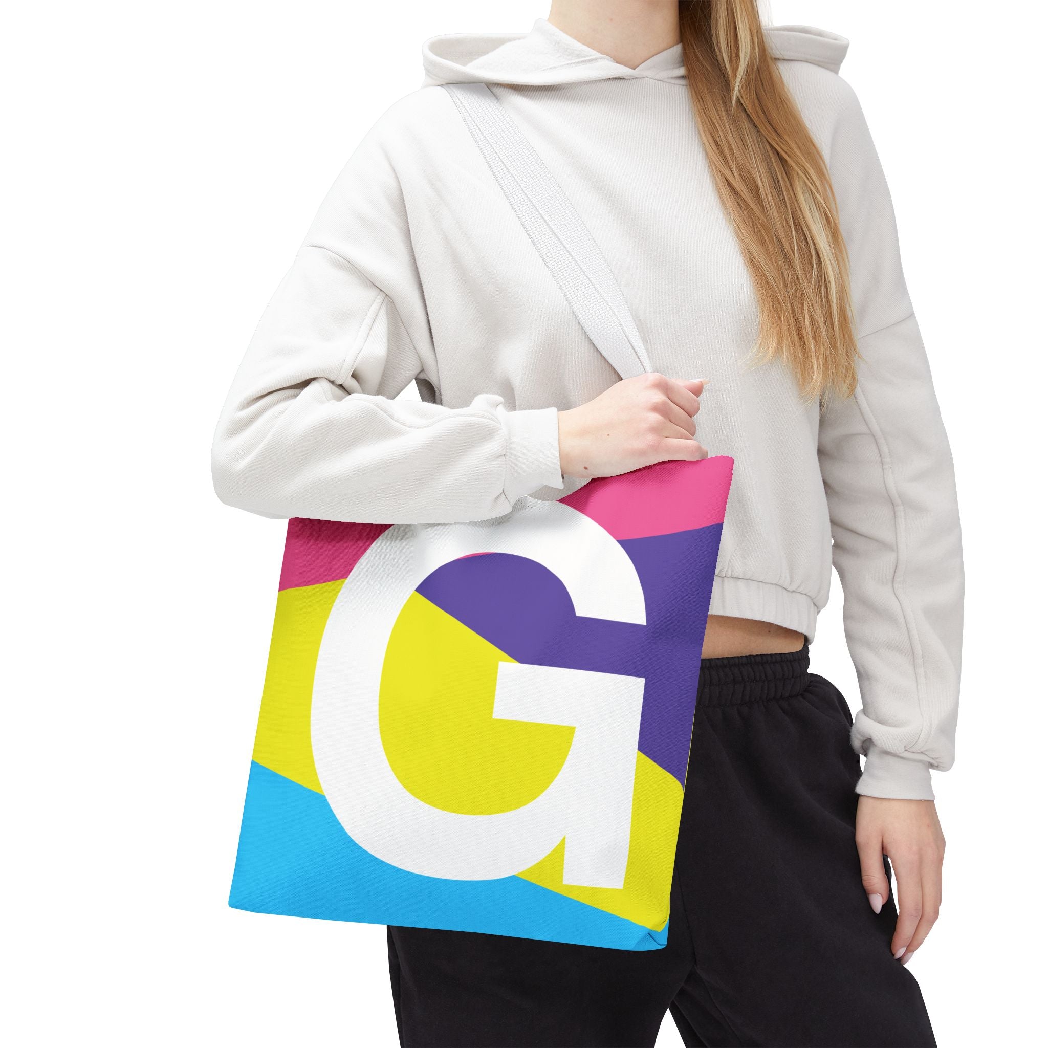 Monogram 'G' Colorblock Tote Bag — Personalized Initial G Shoulder Tote