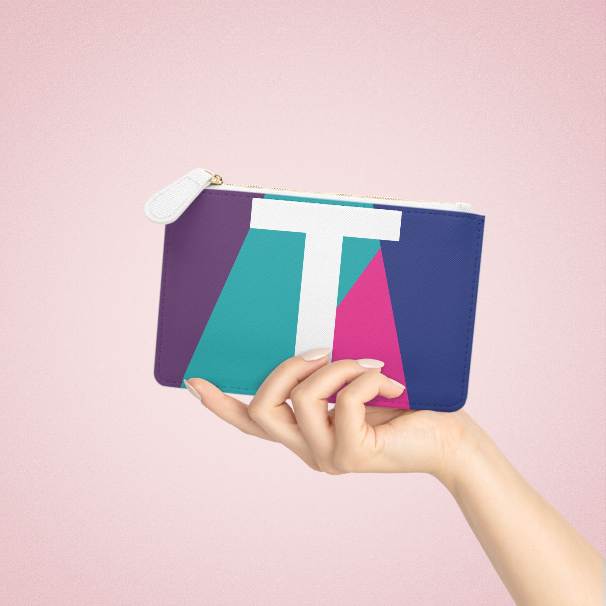 Initial T Mini Clutch — Colorblock Monogram Wristlet Wallet