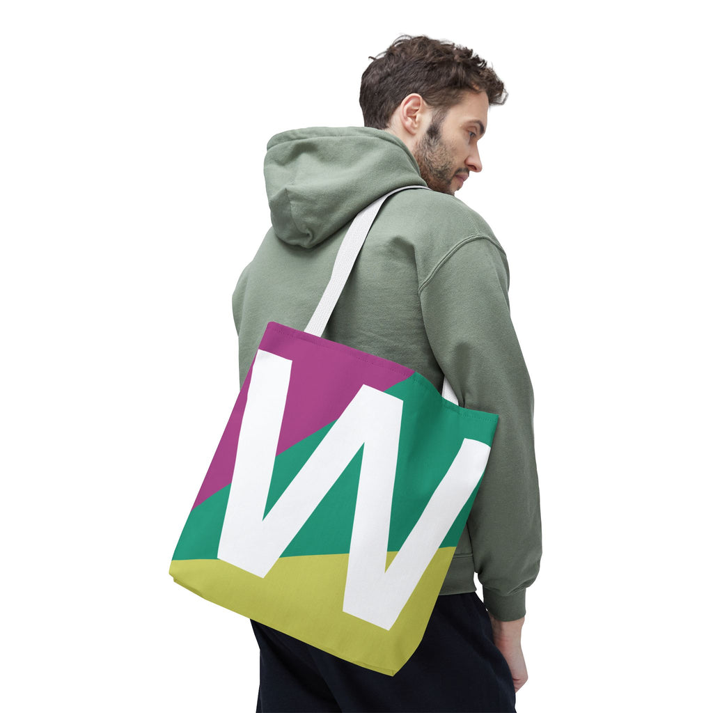 Monogram 'W' Colorblock Tote Bag — Personalized Initial W Shoulder Tote