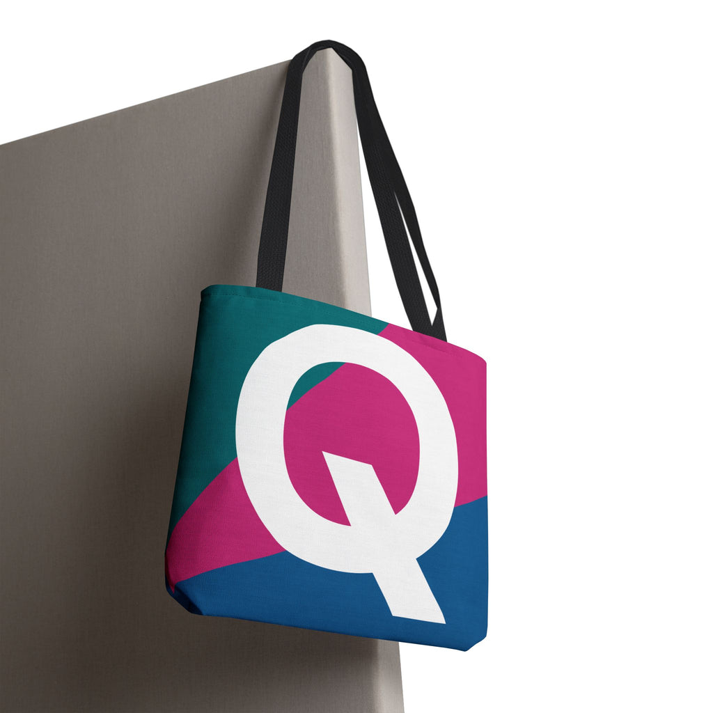 Monogram 'Q' Colorblock Tote Bag — Personalized Initial Q Shoulder Tote
