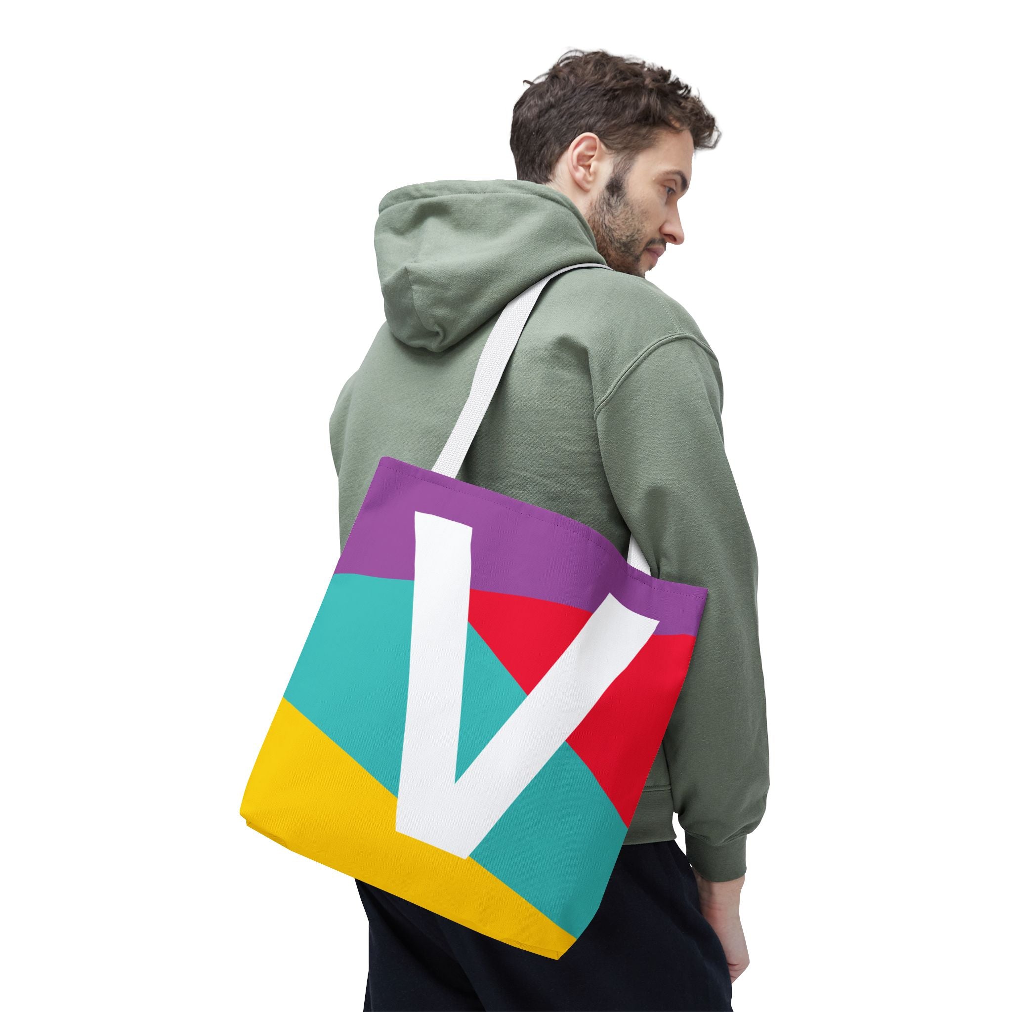 Monogram 'V' Colorblock Tote Bag — Personalized Initial V Shoulder Tote