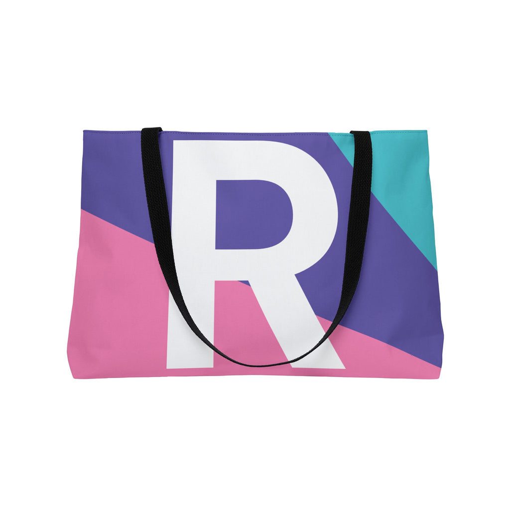 Personalized 'R' Colorblock Tote Bag — Monogram Weekender Tote