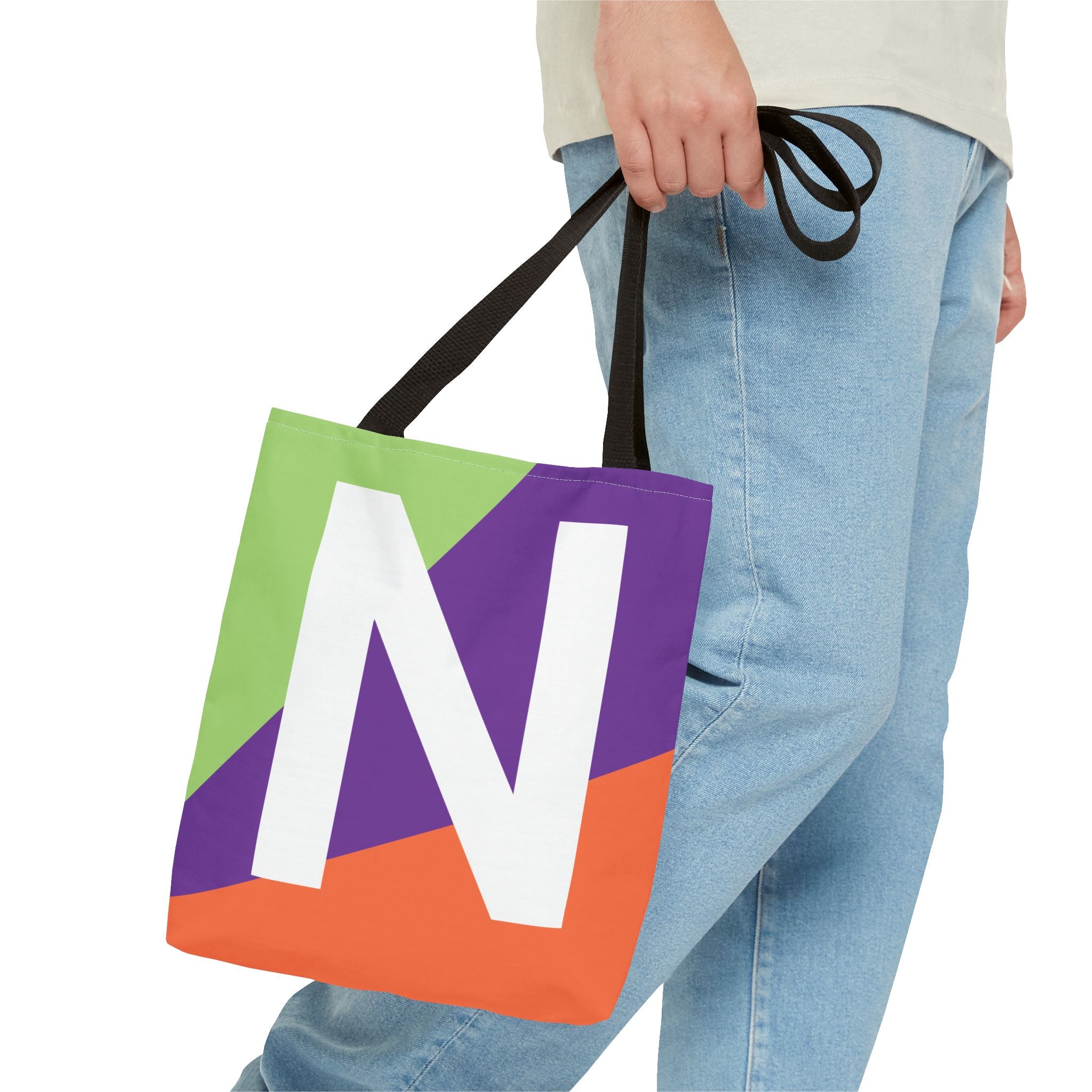 Monogram 'N' Colorblock Tote Bag — Personalized Initial N Shoulder Tote