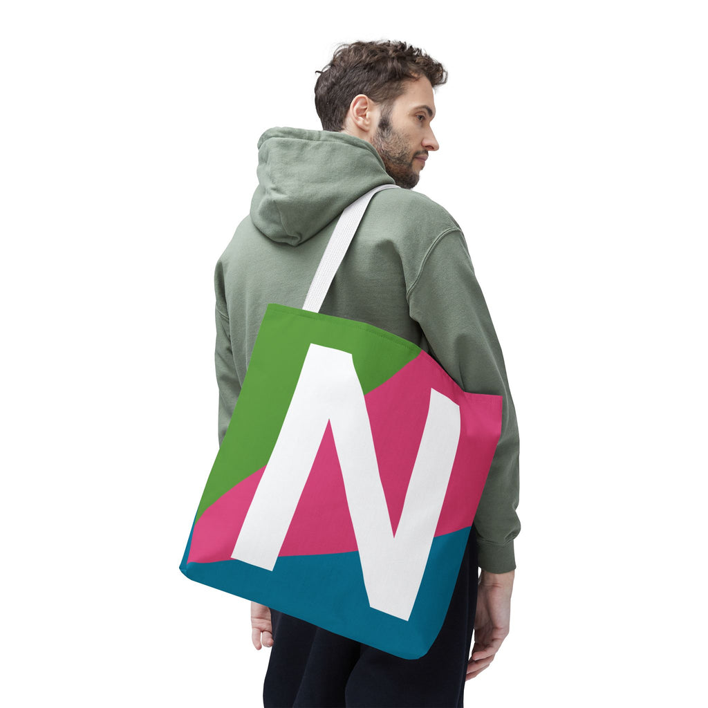 Monogram 'N' Colorblock Tote Bag — Personalized Initial N Shoulder Tote