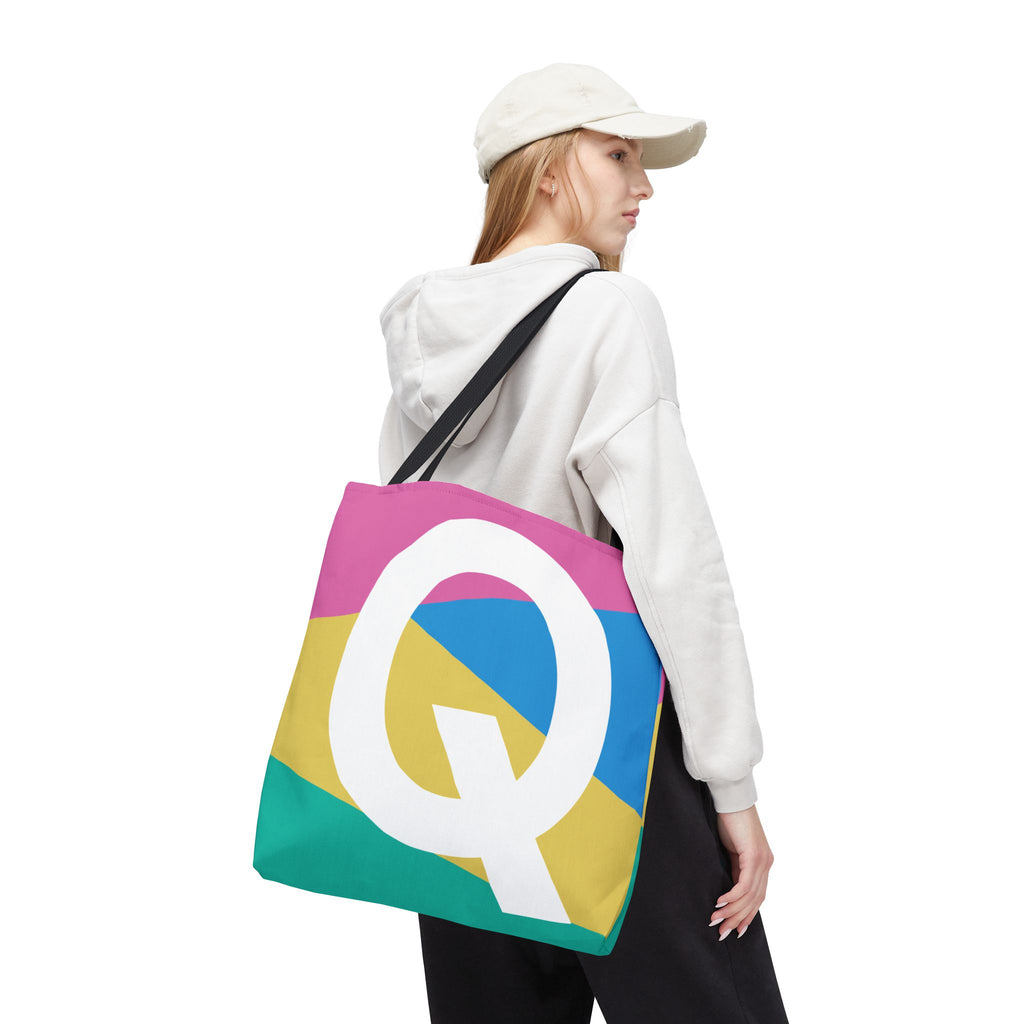 Monogram 'Q' Colorblock Tote Bag — Personalized Initial Q Shoulder Tote