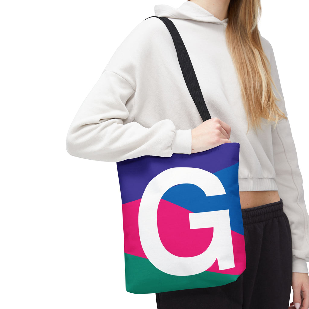 Monogram 'G' Colorblock Tote Bag — Personalized Initial G Shoulder Tote