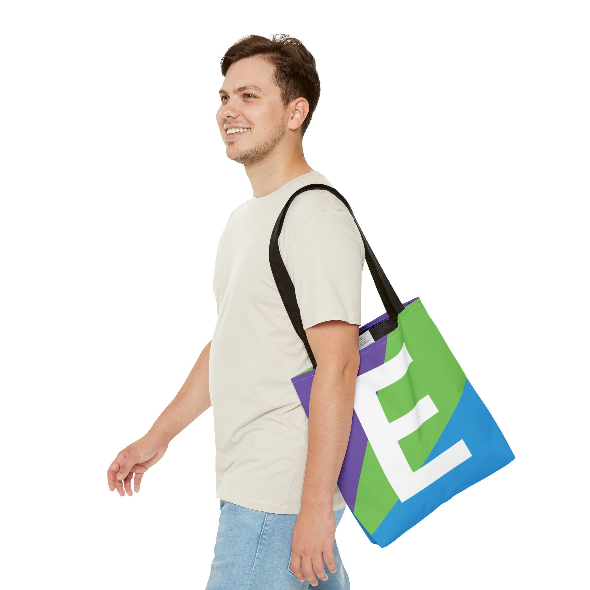 Monogram 'E' Colorblock Tote Bag — Personalized Initial E Shoulder Tote