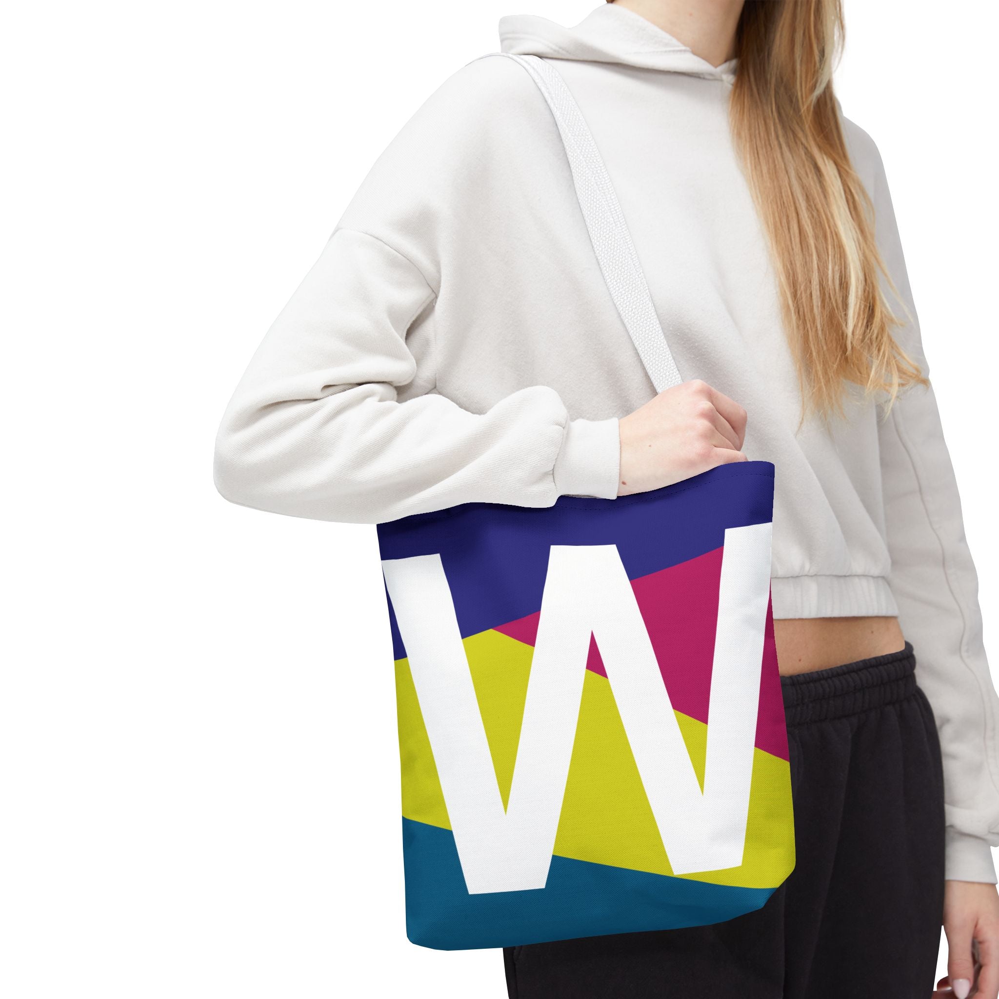 Monogram 'W' Colorblock Tote Bag — Personalized Initial W Shoulder Tote