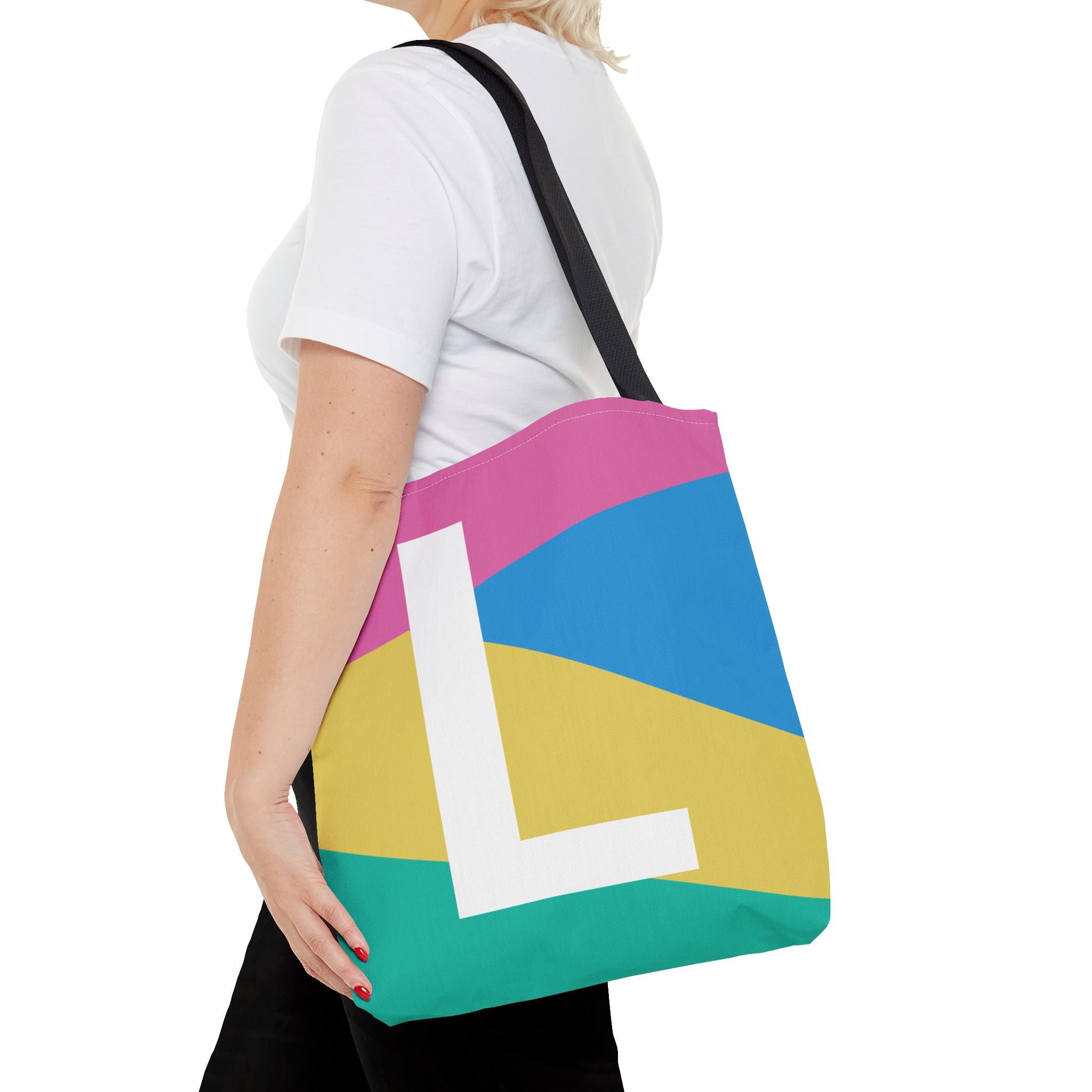 Monogram 'L' Colorblock Tote Bag — Personalized Initial L Shoulder Tote