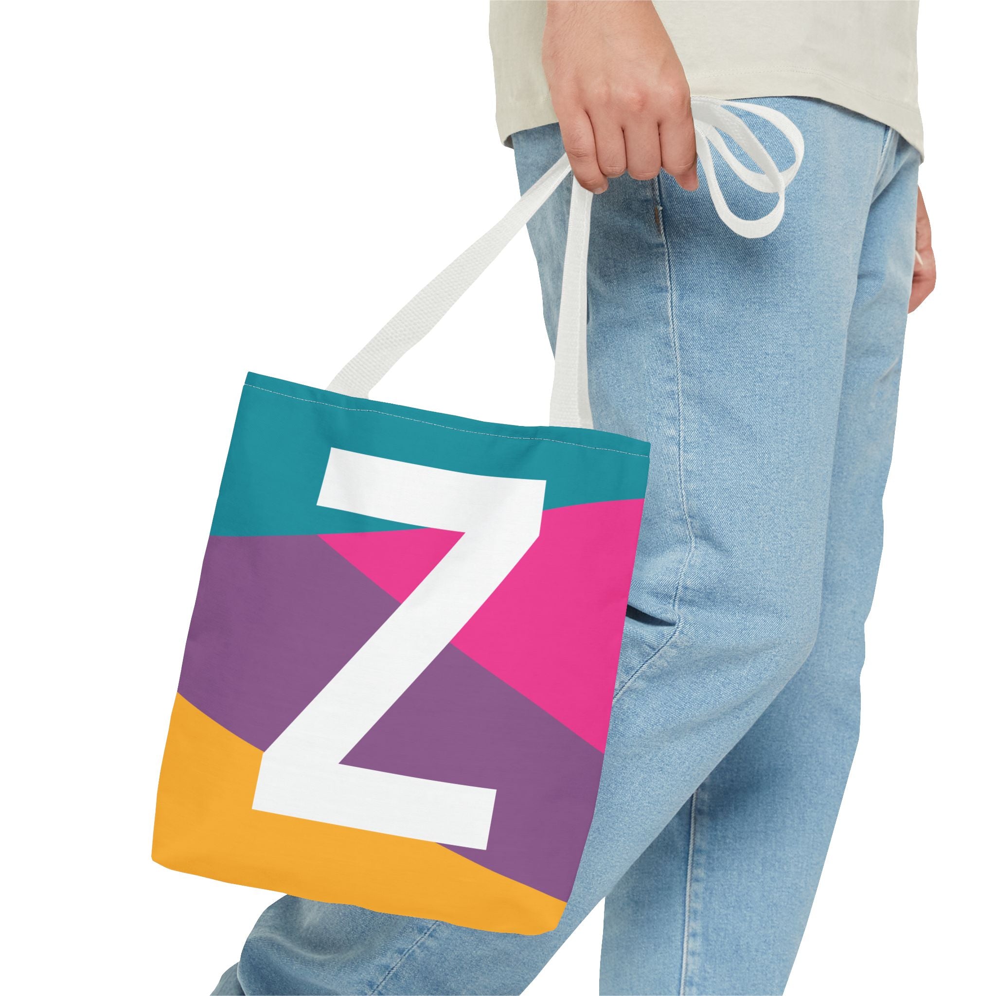 Monogram 'Z' Colorblock Tote Bag — Personalized Initial Z Shoulder Tote