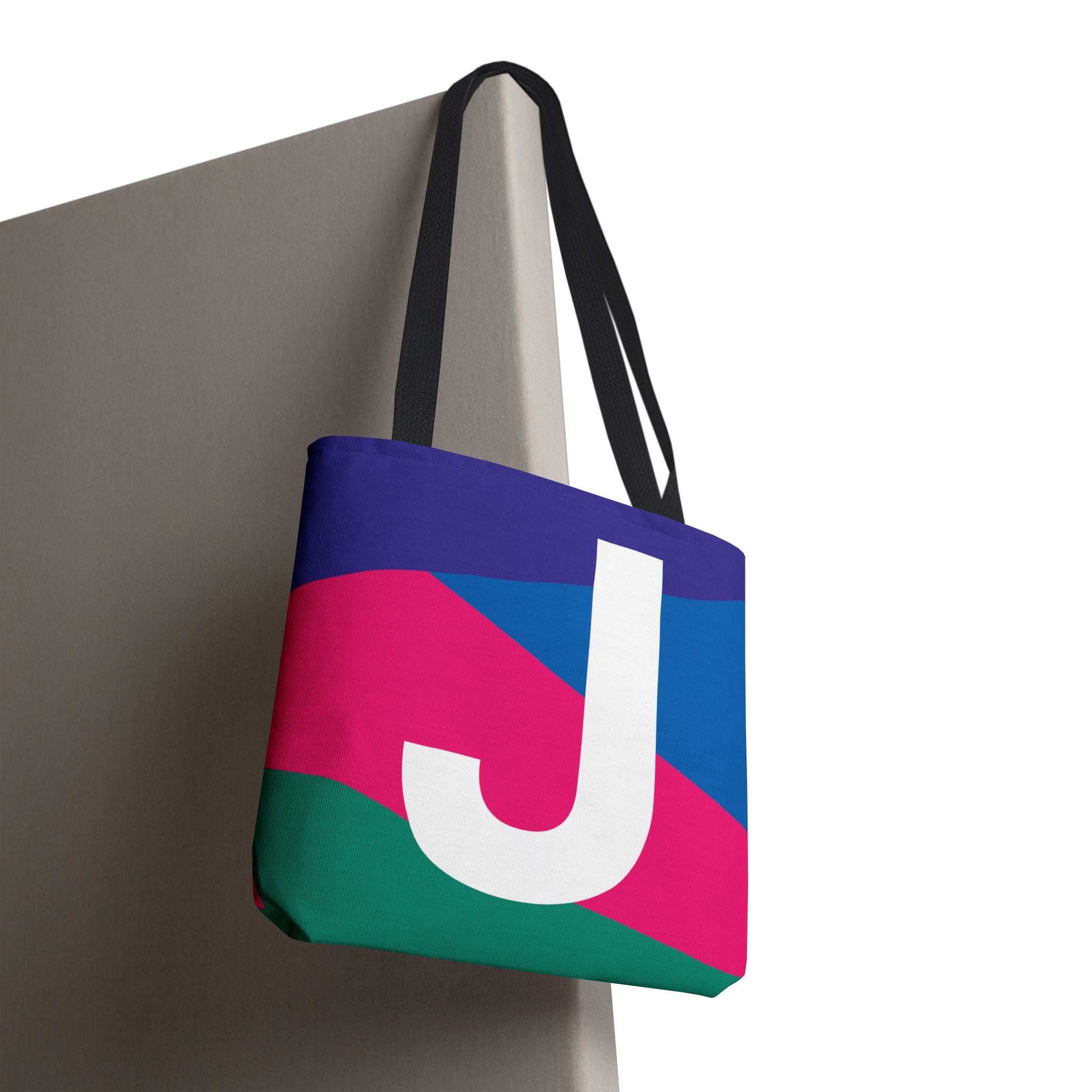 Monogram 'J' Colorblock Tote Bag — Personalized Initial J Shoulder Tote