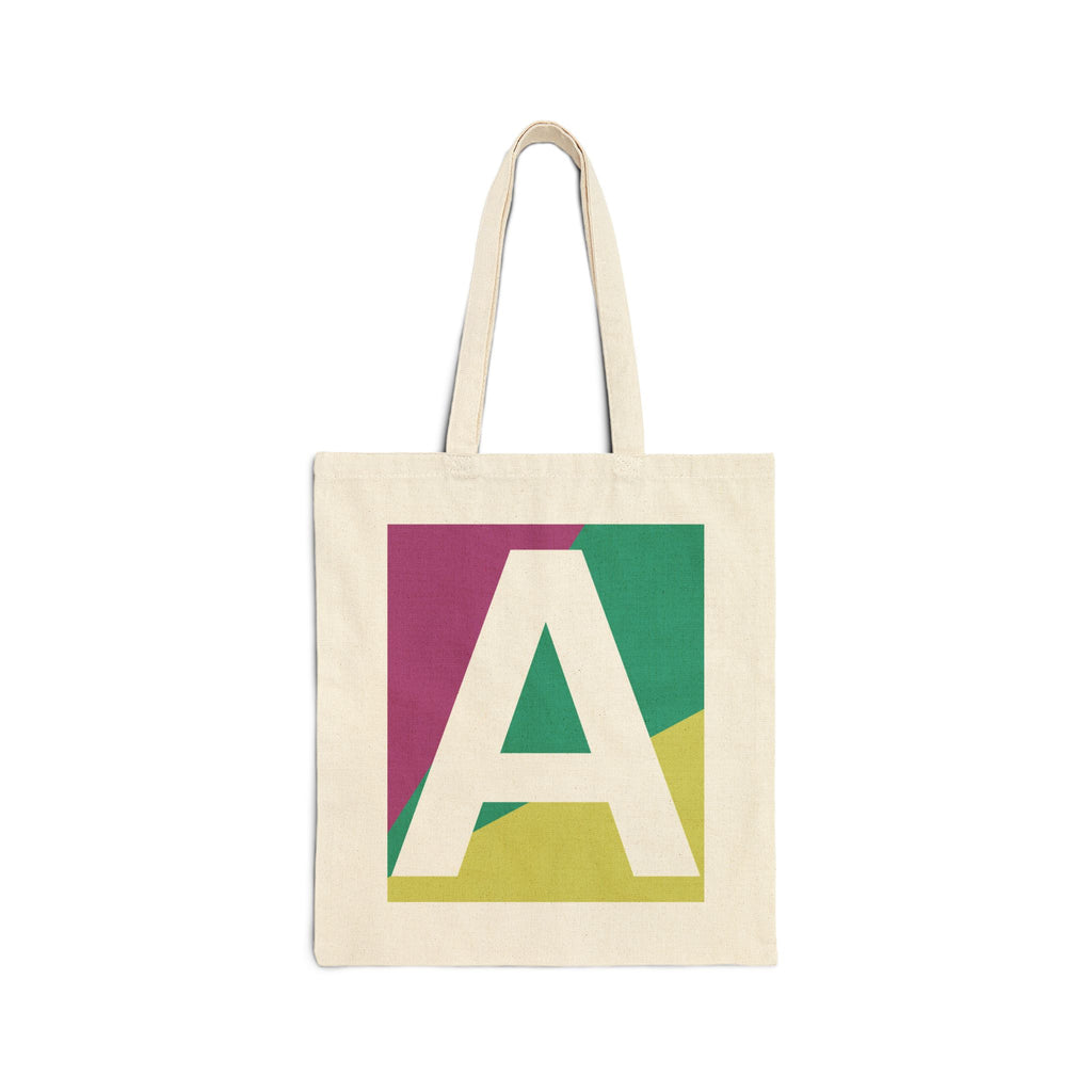 Initial A Colorblock Canvas Tote Bag — Monogram Letter A Reusable Grocery Tote