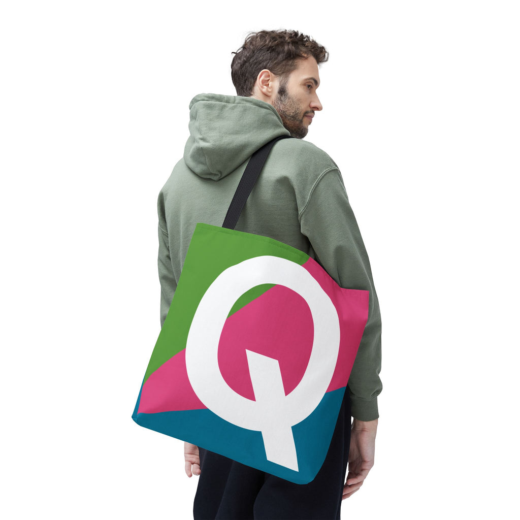 Monogram 'Q' Colorblock Tote Bag — Personalized Initial Q Shoulder Tote