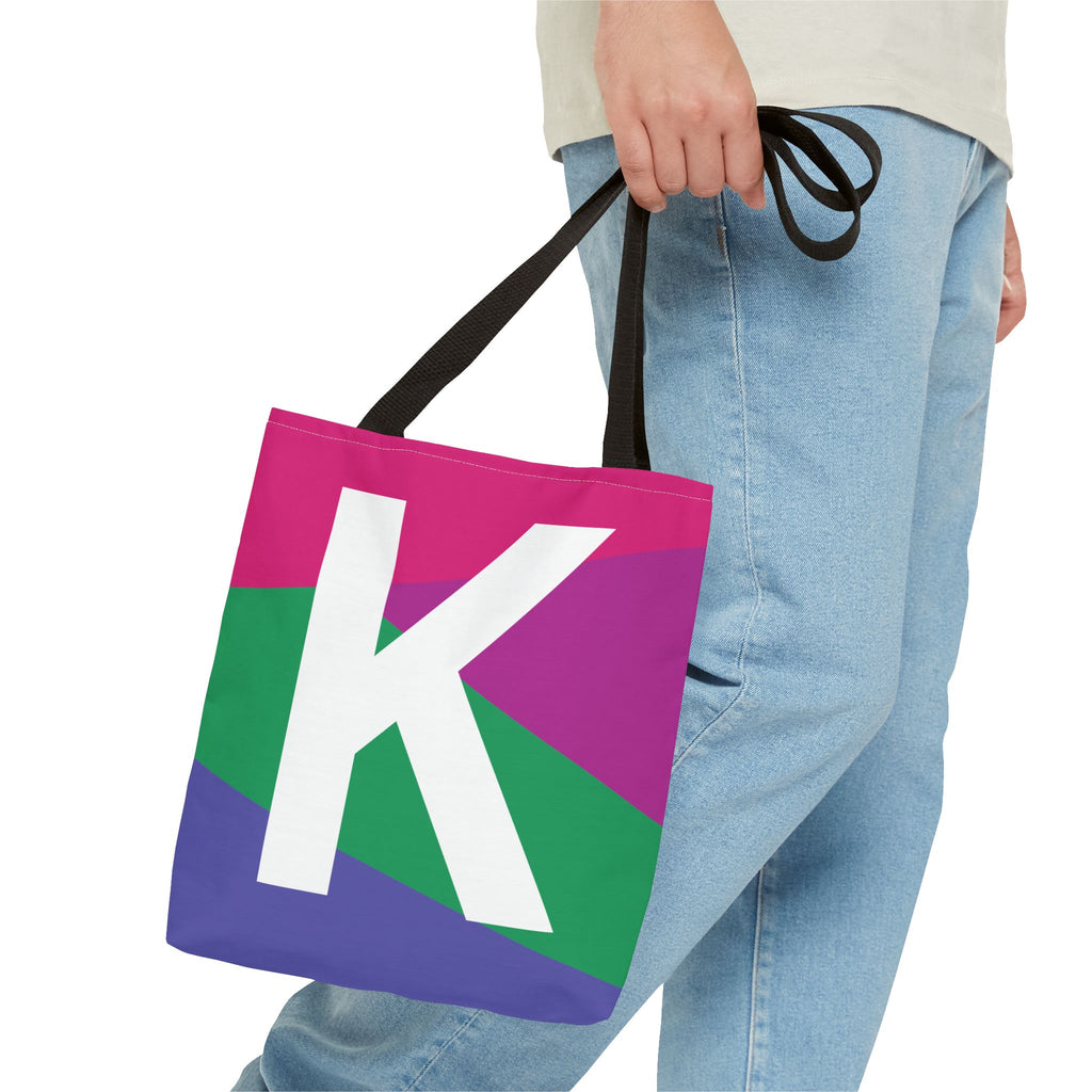 Monogram 'K' Colorblock Tote Bag — Personalized Initial K Shoulder Tote