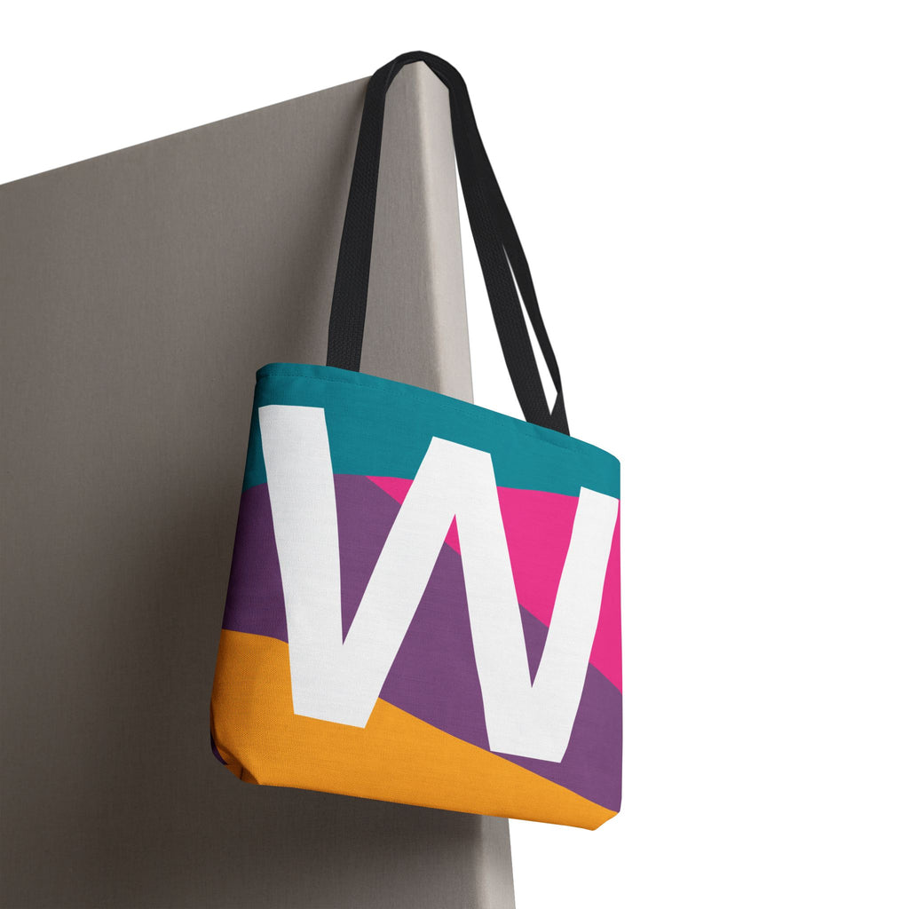 Monogram 'W' Colorblock Tote Bag — Personalized Initial W Shoulder Tote
