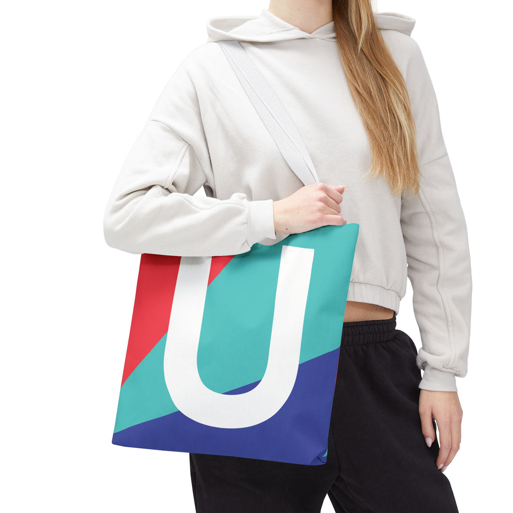 Monogram 'U' Colorblock Tote Bag — Personalized Initial U Shoulder Tote