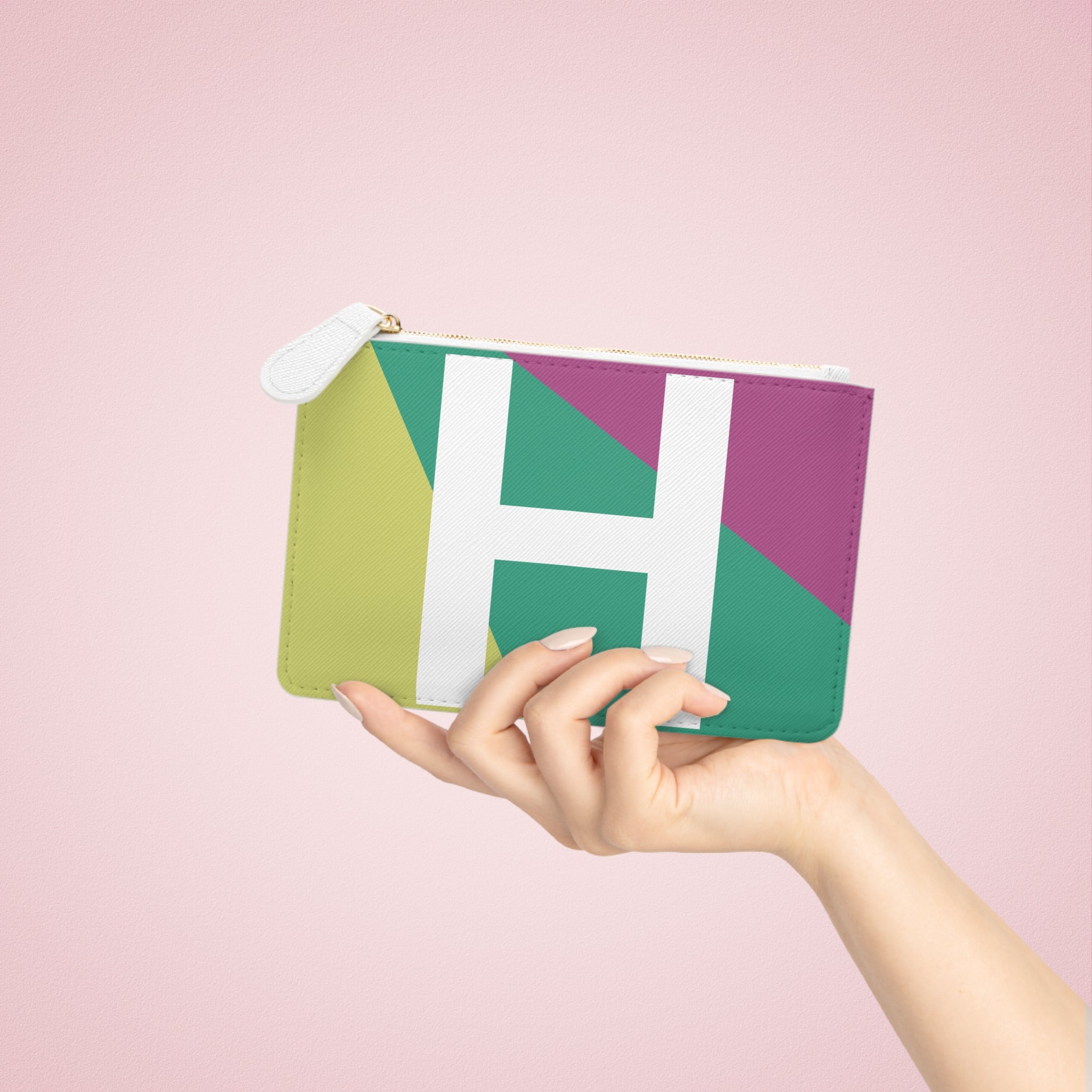 Initial H Mini Clutch — Colorblock Monogram Wristlet Wallet