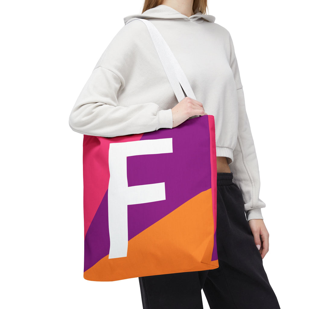 Monogram 'F' Colorblock Tote Bag — Personalized Initial F Shoulder Tote