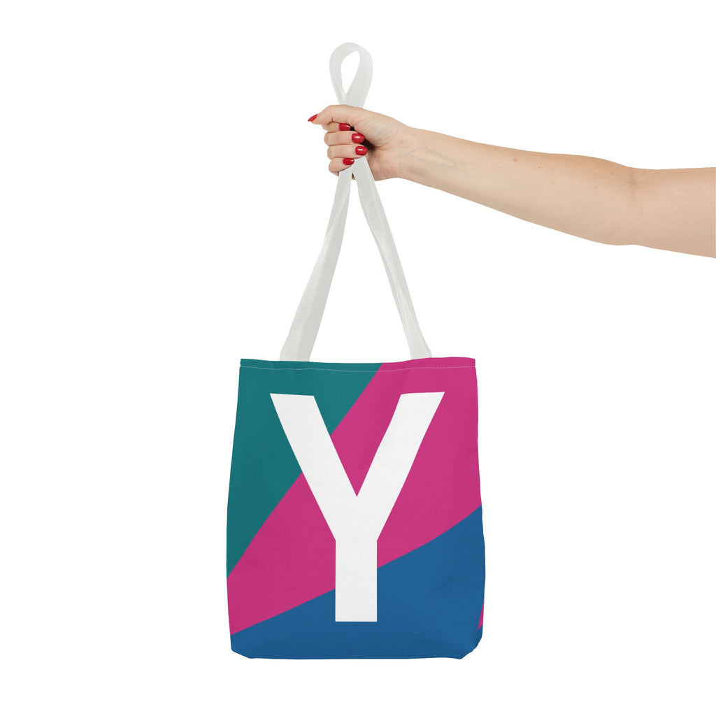 Monogram 'Y' Colorblock Tote Bag — Personalized Initial Y Shoulder Tote