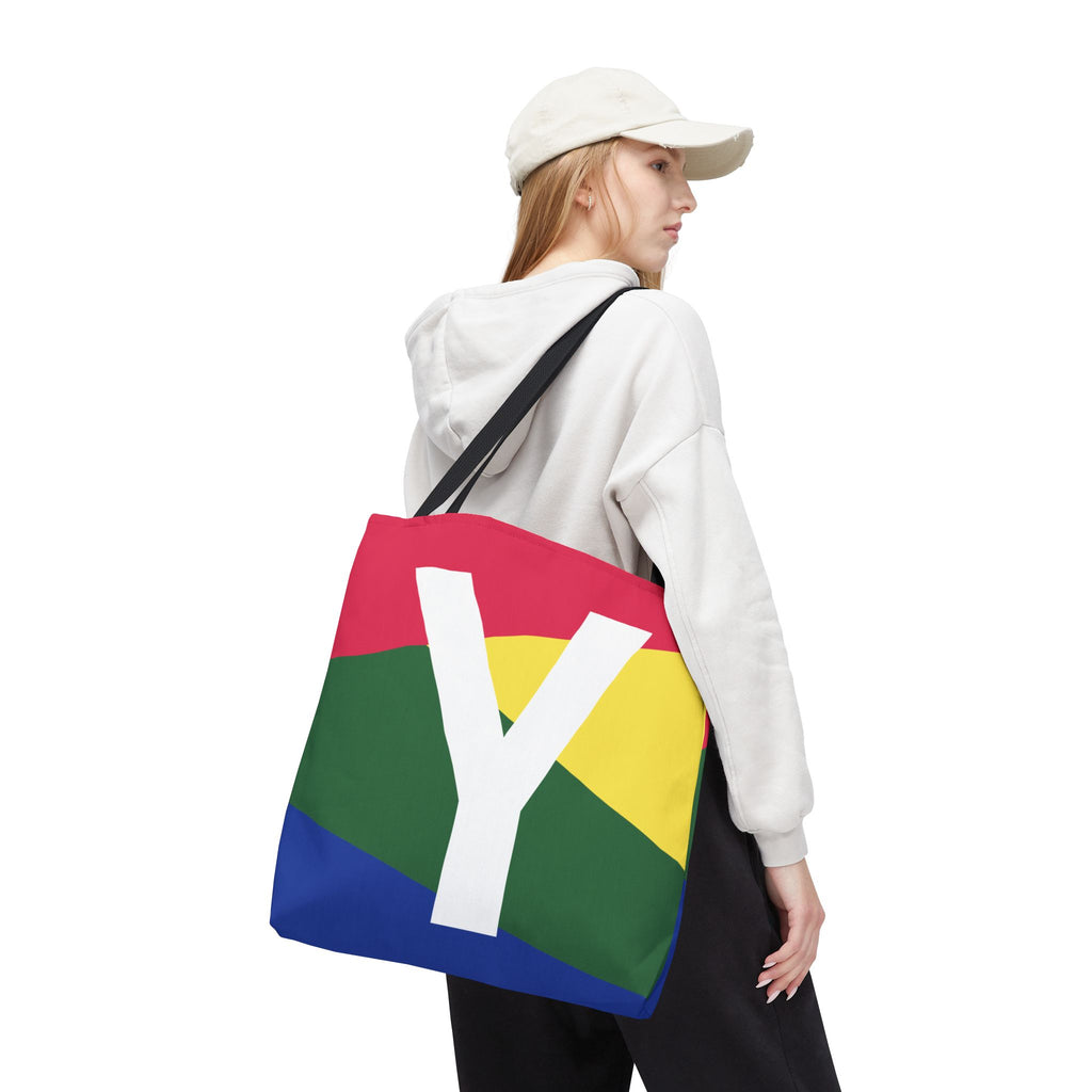 Monogram 'Y' Colorblock Tote Bag — Personalized Initial Y Shoulder Tote
