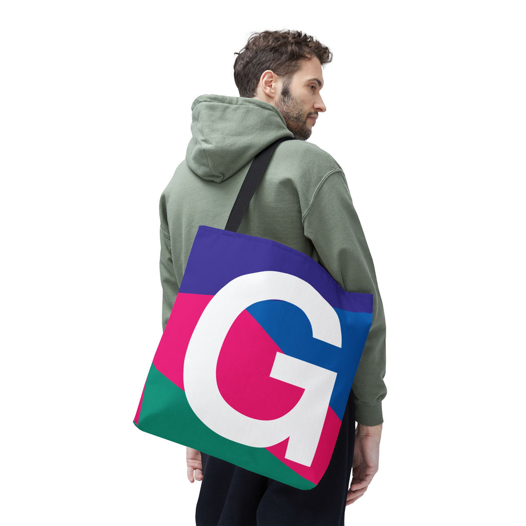 Monogram 'G' Colorblock Tote Bag — Personalized Initial G Shoulder Tote