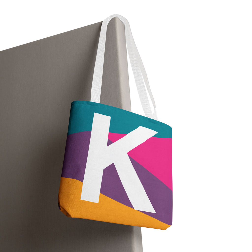 Monogram 'K' Colorblock Tote Bag — Personalized Initial K Shoulder Tote