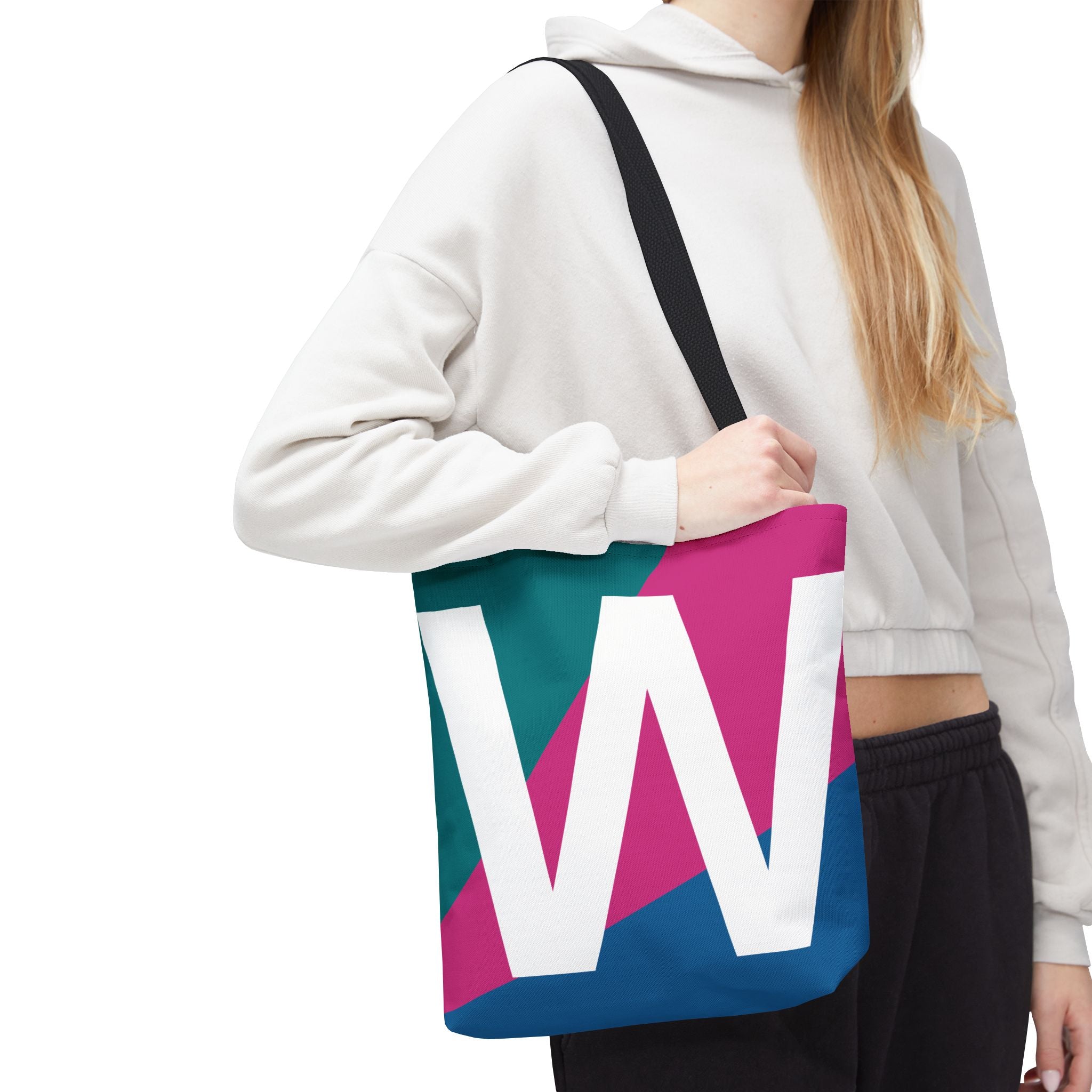 Monogram 'W' Colorblock Tote Bag — Personalized Initial W Shoulder Tote