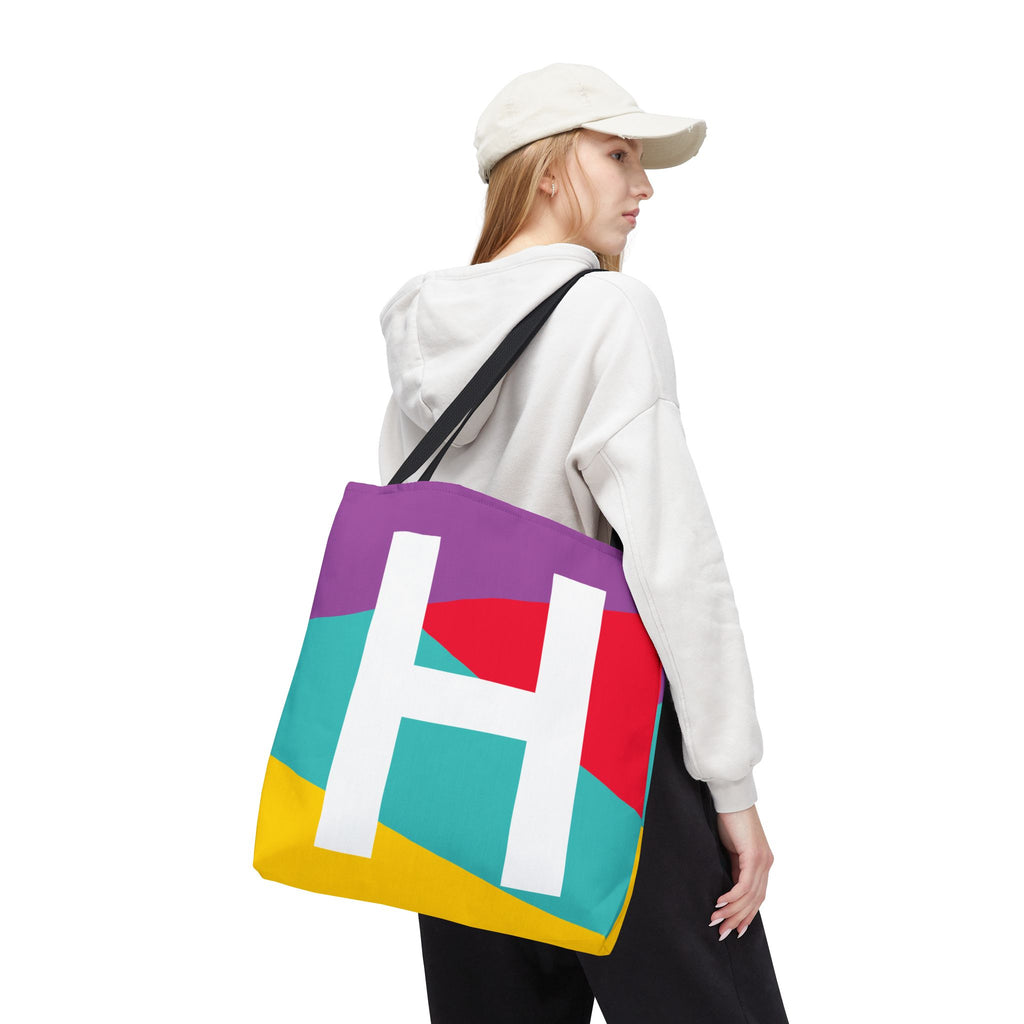 Monogram 'H' Colorblock Tote Bag — Personalized Initial H Shoulder Tote