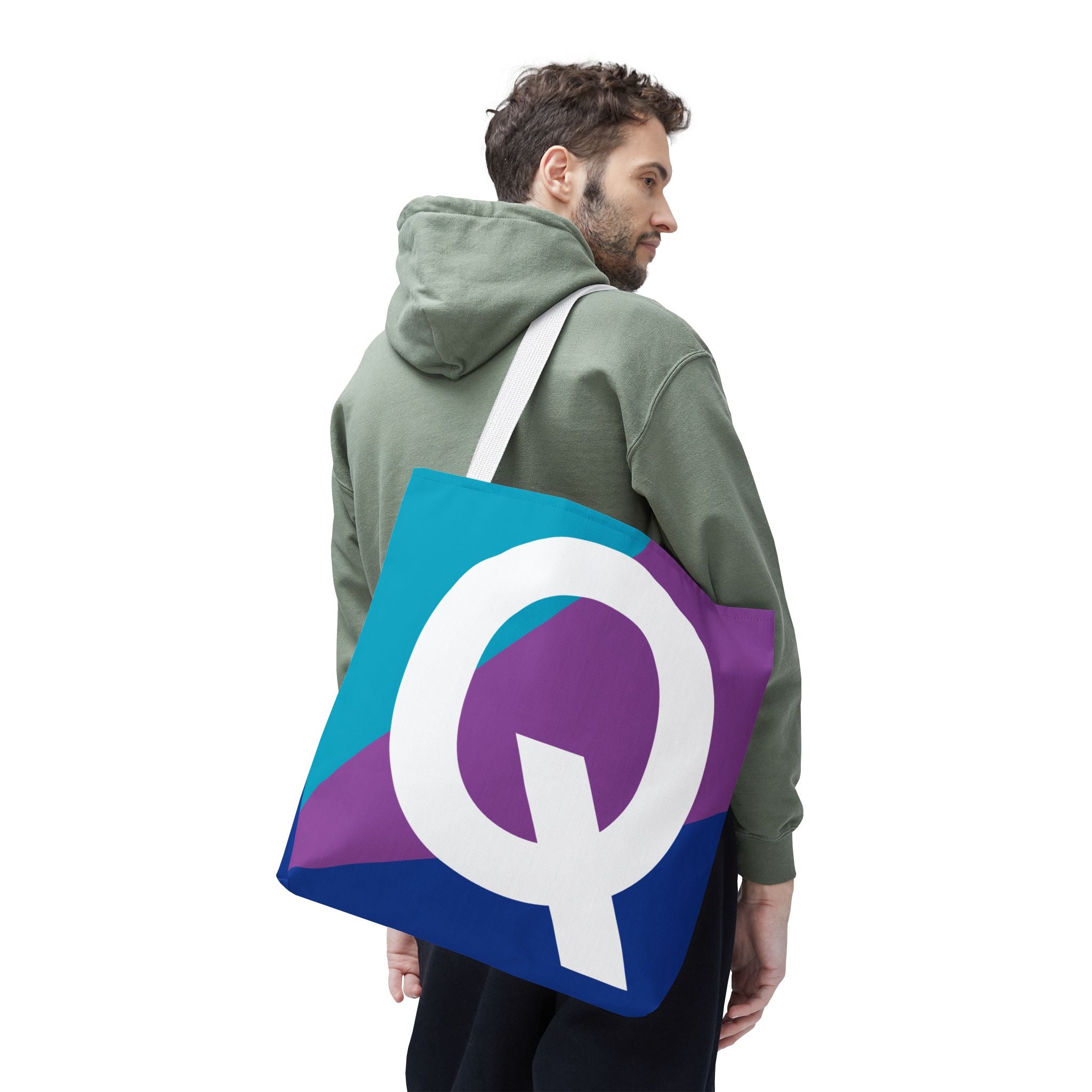 Monogram 'Q' Colorblock Tote Bag — Personalized Initial Q Shoulder Tote
