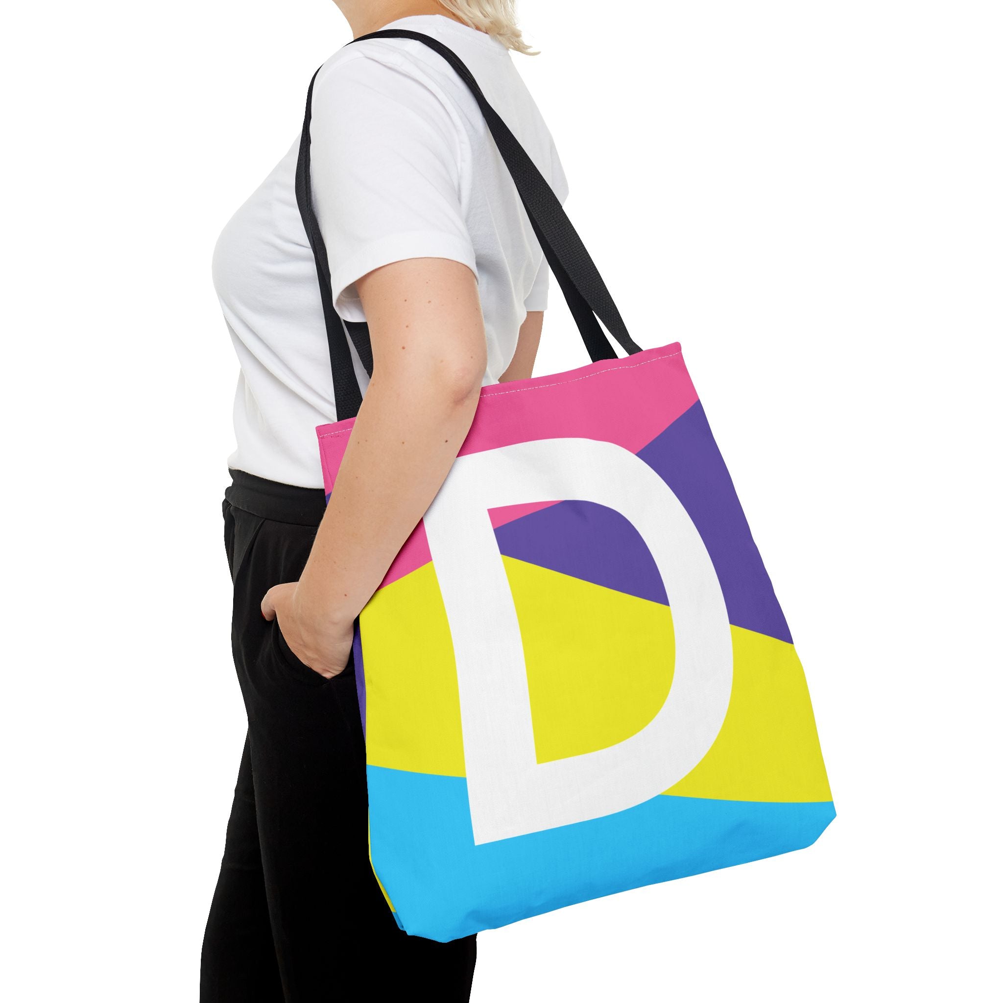 Monogram 'D' Colorblock Tote Bag — Personalized Initial D Shoulder Tote