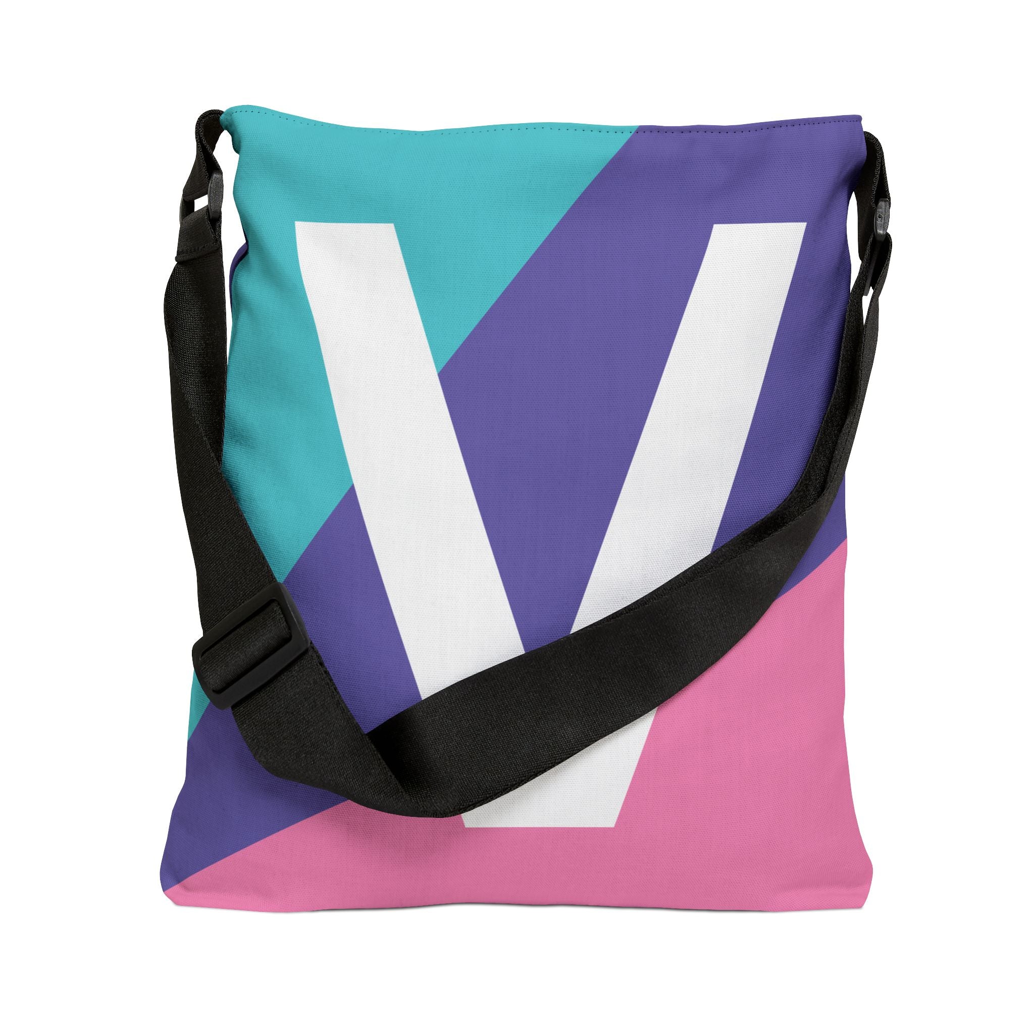 Initial Letter 'V' Colorblock Adjustable Tote Bag — Monogram Alphabet Shoulder Bag