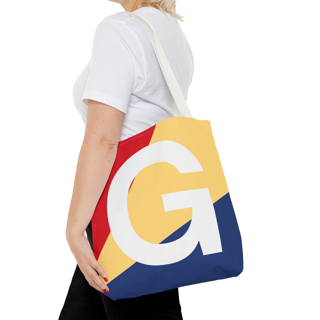 Monogram 'G' Colorblock Tote Bag — Personalized Initial G Shoulder Tote